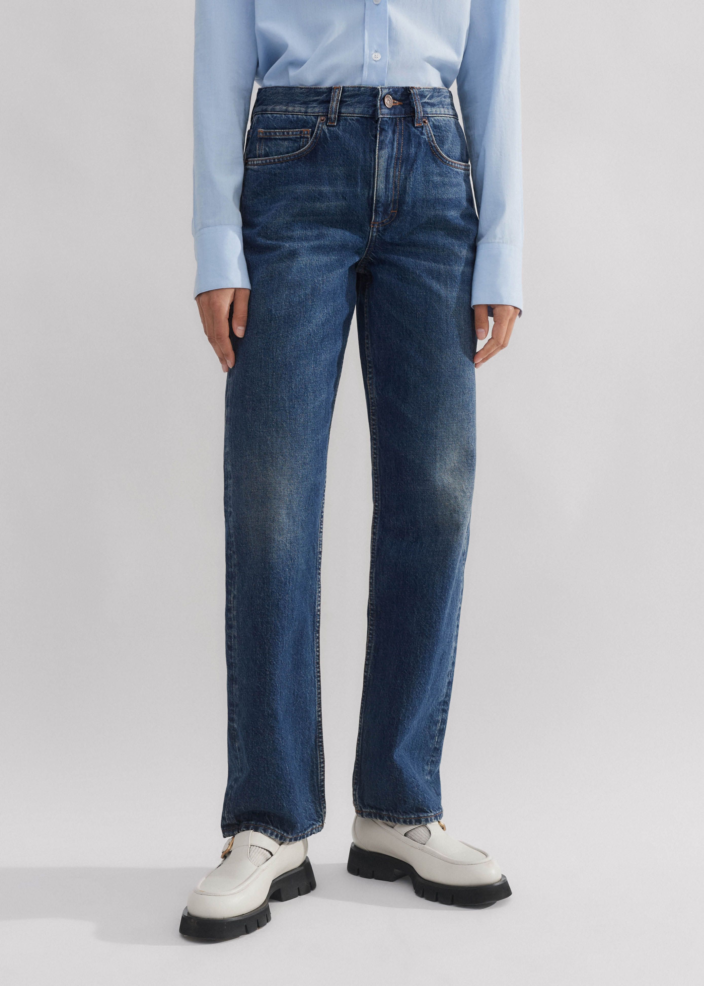 Straight-cut blue jeans with A NEW ERA OF ME print main image 0