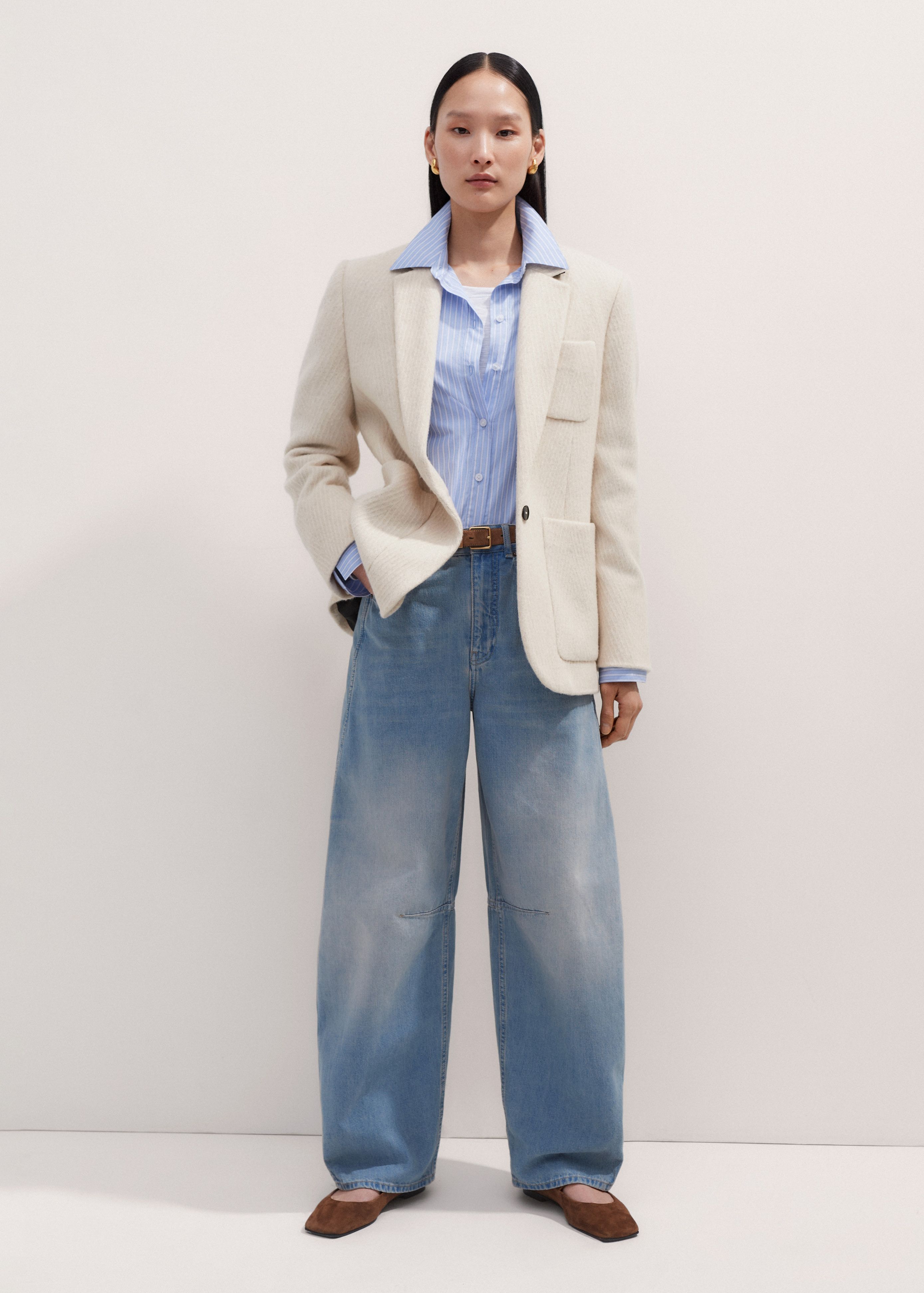 Women's Ivory Wool Herringbone Jacket | ME+EM