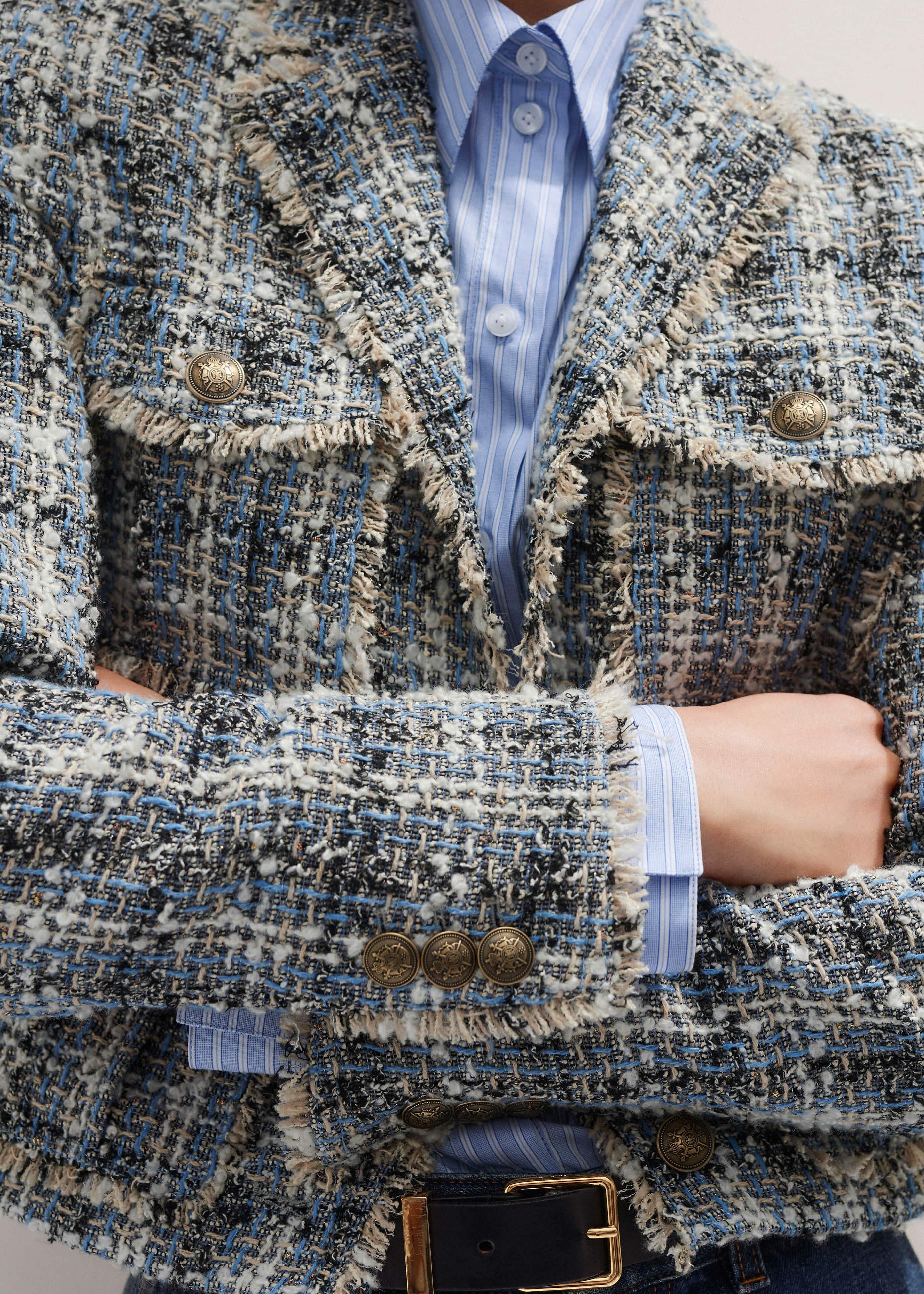 Women's Blue British Tweed Fray Edge Jacket | ME+EM