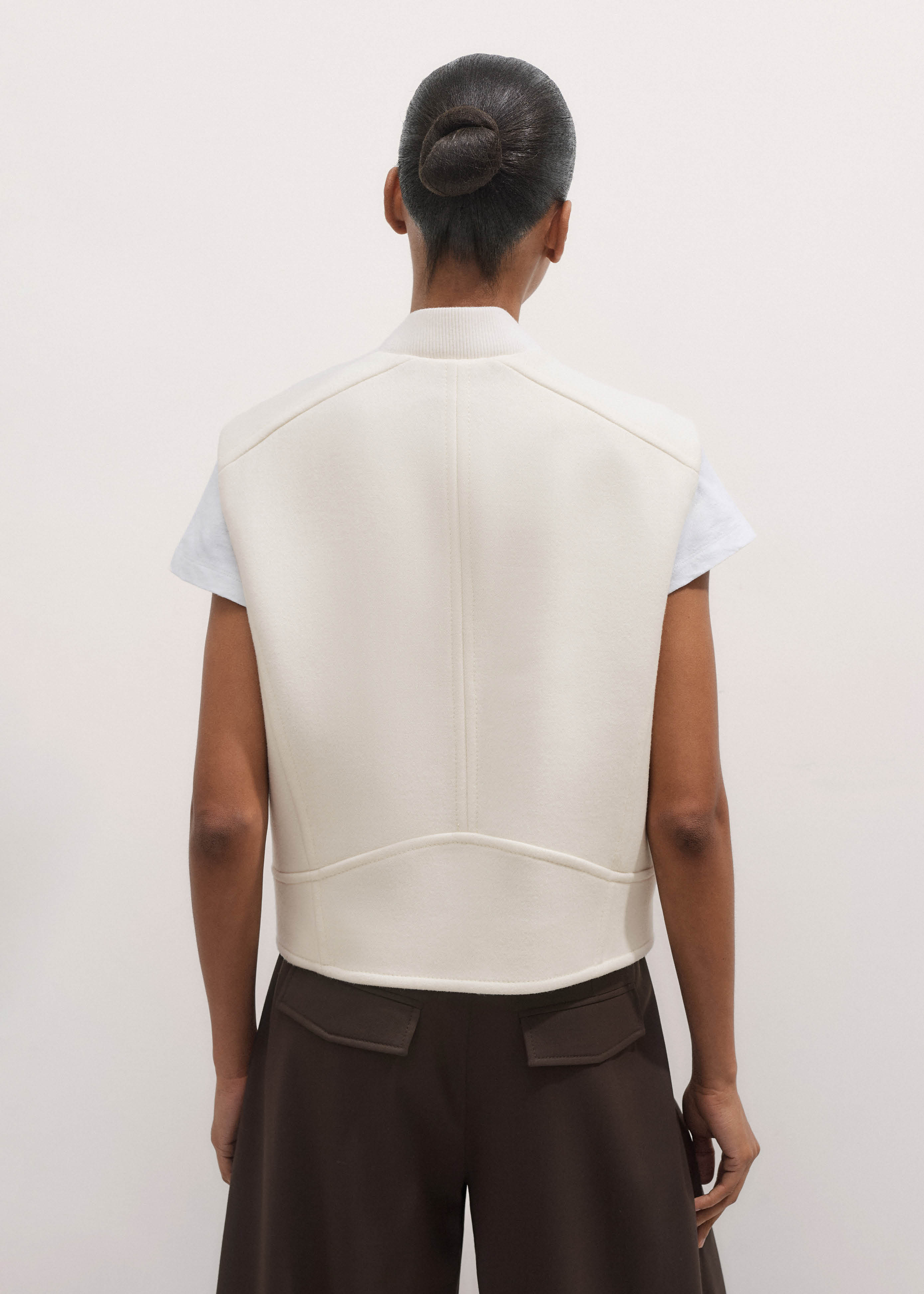 Women's Ivory Luxe Wool Sleeveless Biker Jacket | ME+EM