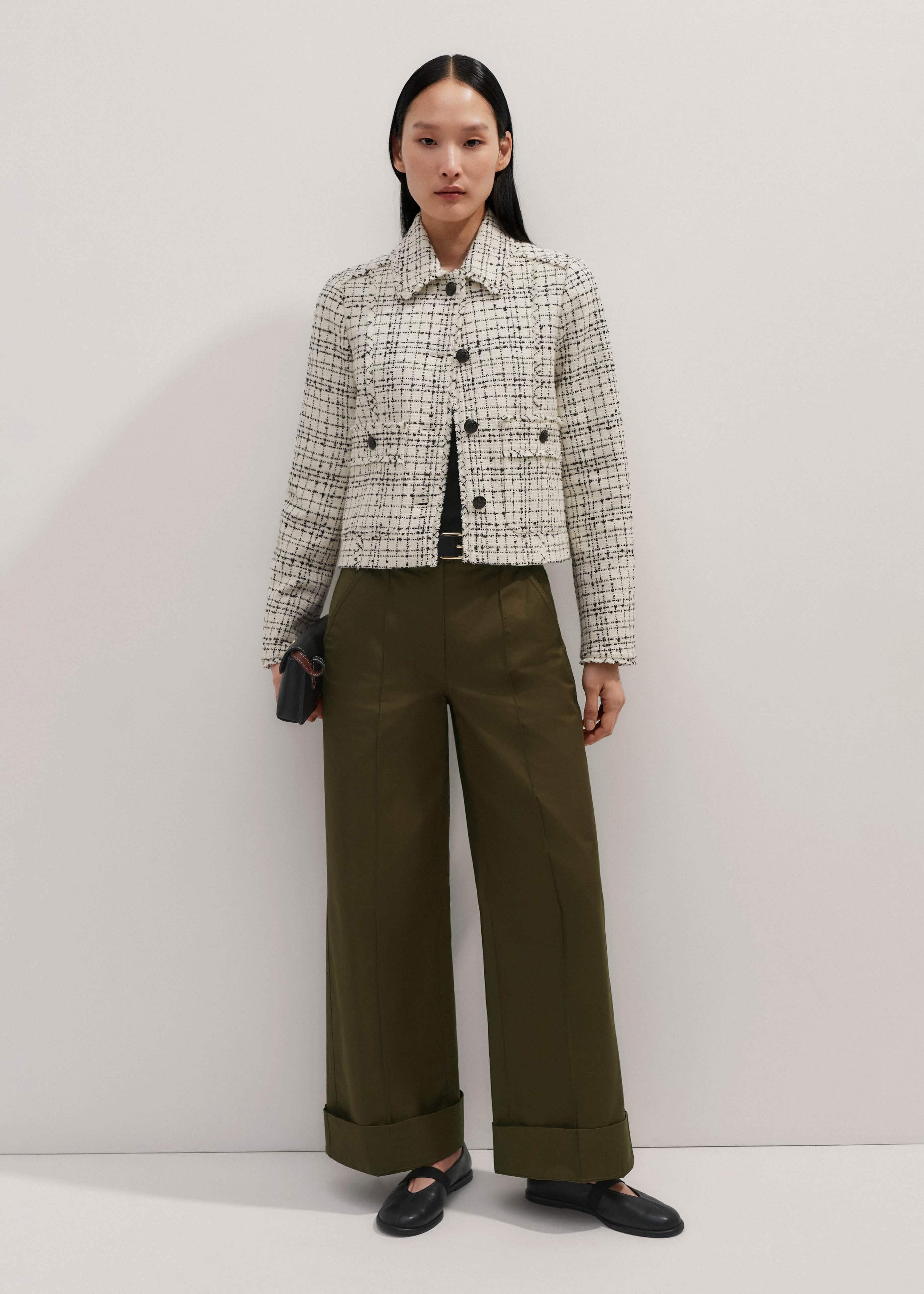 Women's Ivory Boxy Tweed-Mix Jacket | ME+EM