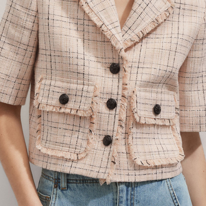 Women's Peach Tweed Short Sleeve Crop Jacket | ME+EM