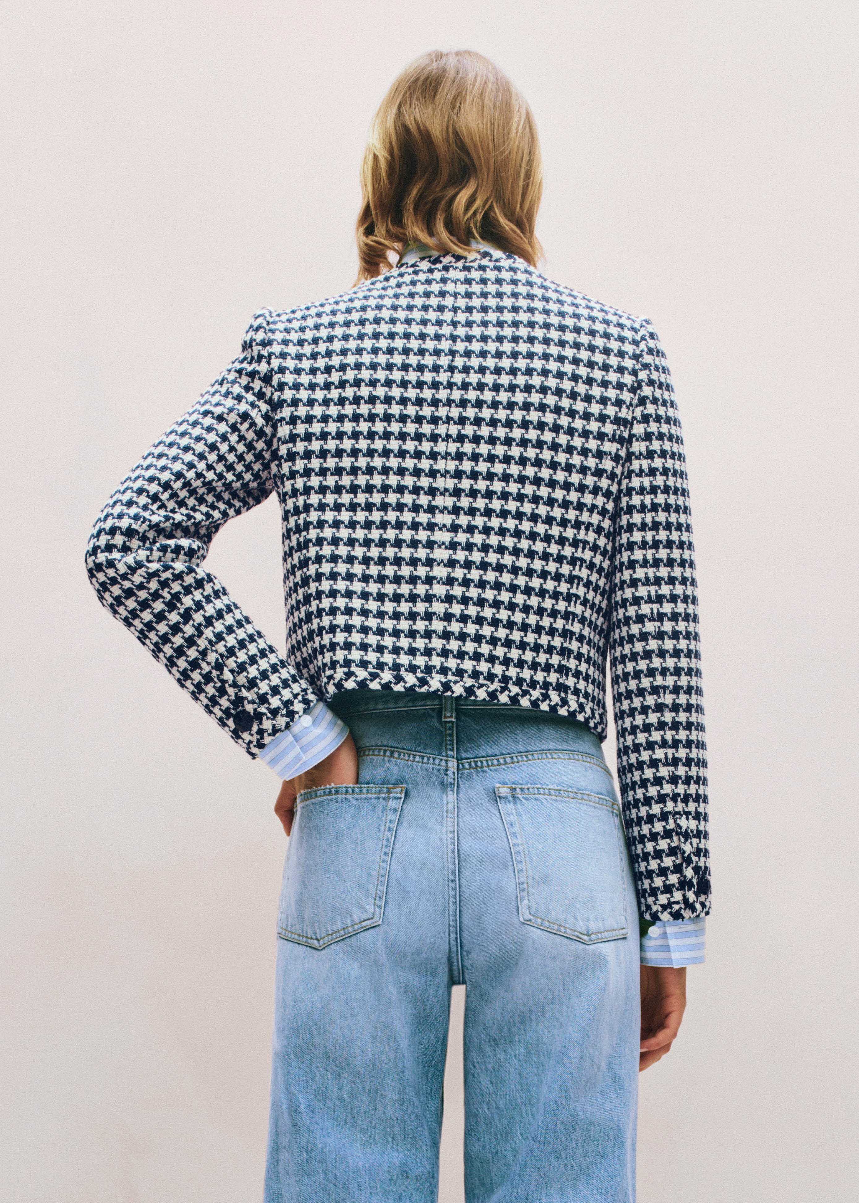 Women's Navy Houndstooth Box Jacket | ME+EM