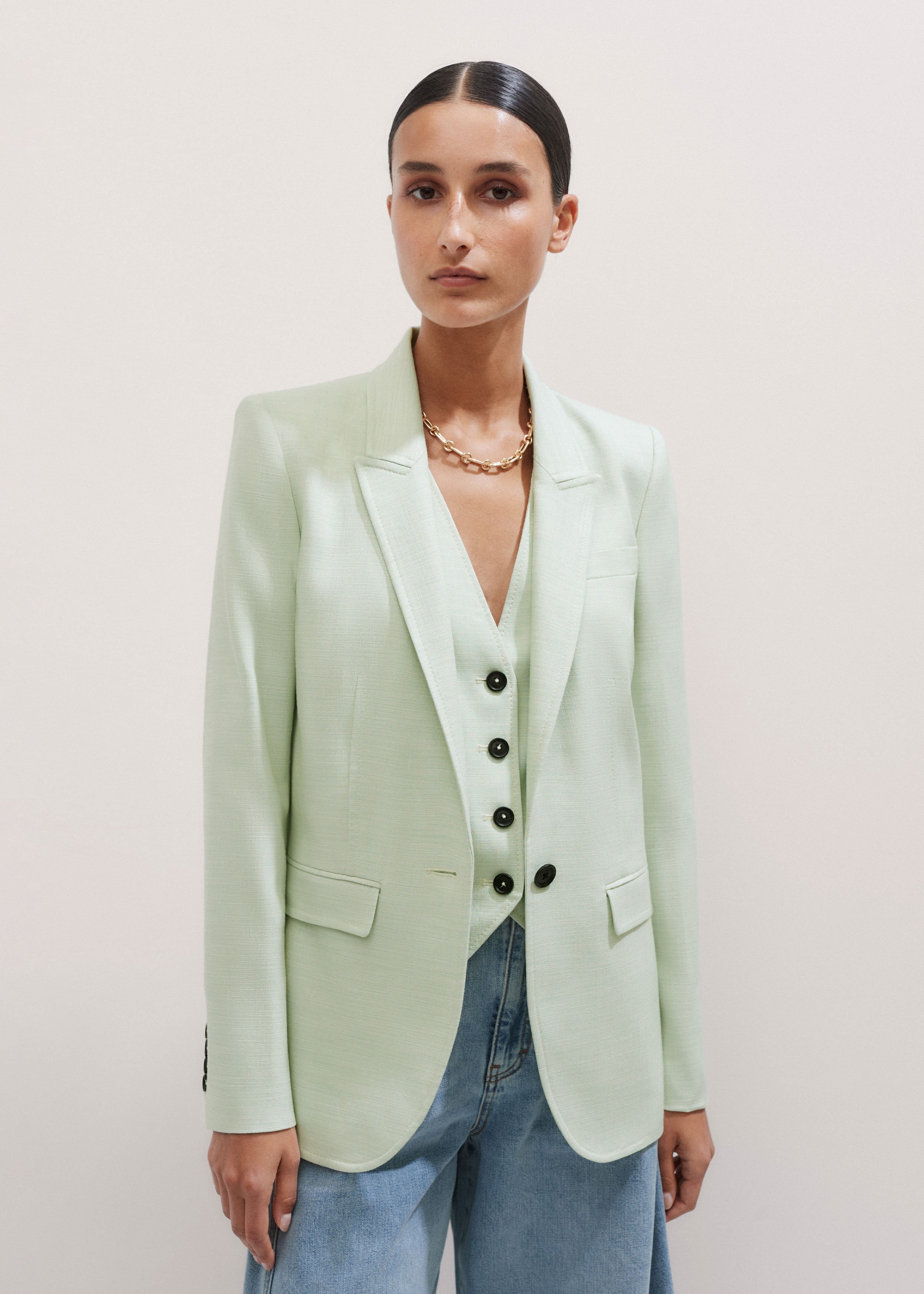 【YOURNUS】Berlin Minimal Wide Blazer SINGLE-BREASTED LINEN BLAZER - BEIGE / UNDYED | COS