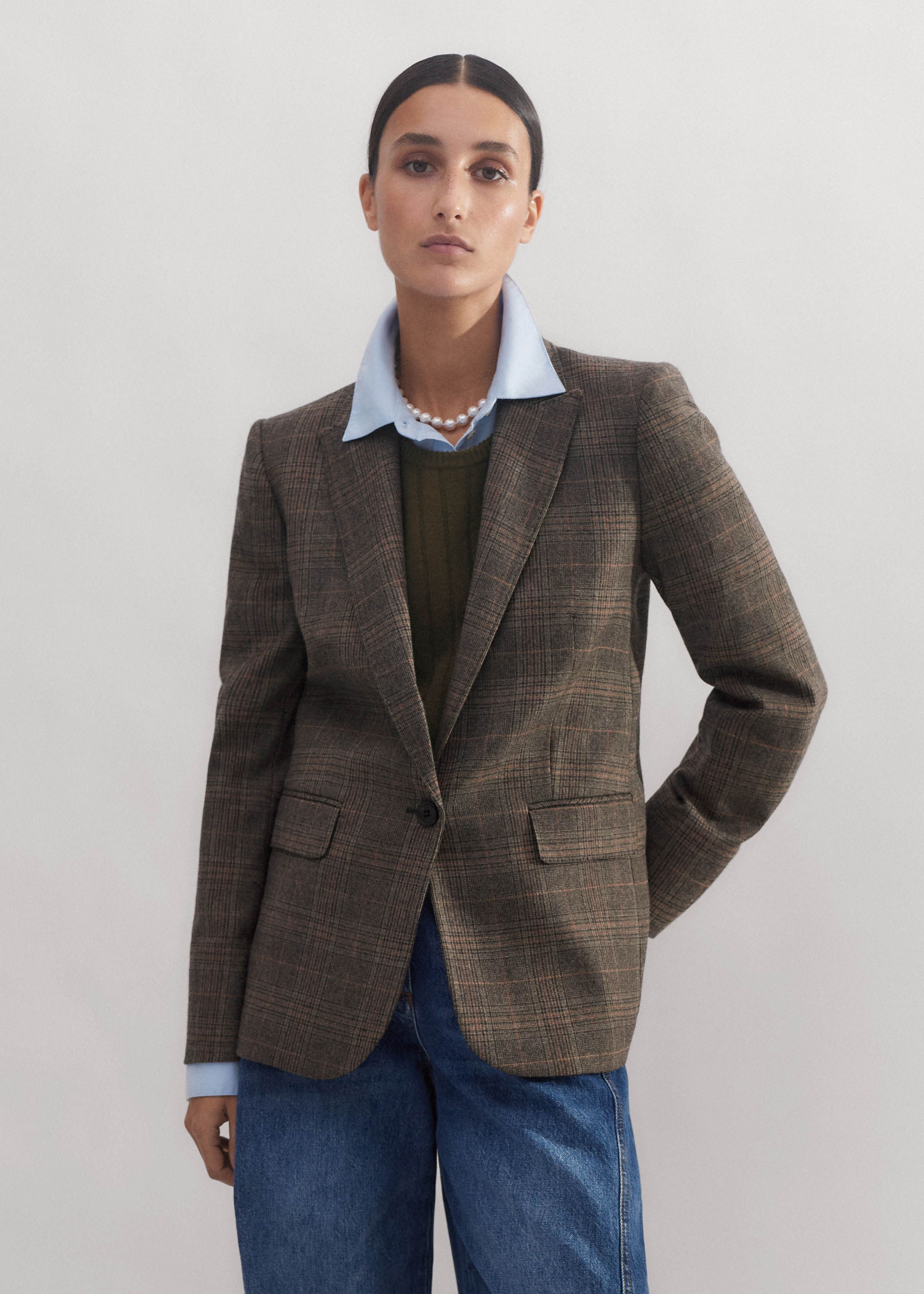 Women's Brown Check Jacket | ME+EM