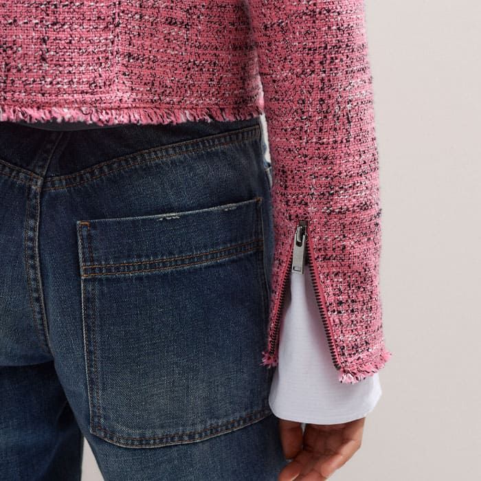 Women's Pink Spring Tweed Fringe Jacket | ME+EM