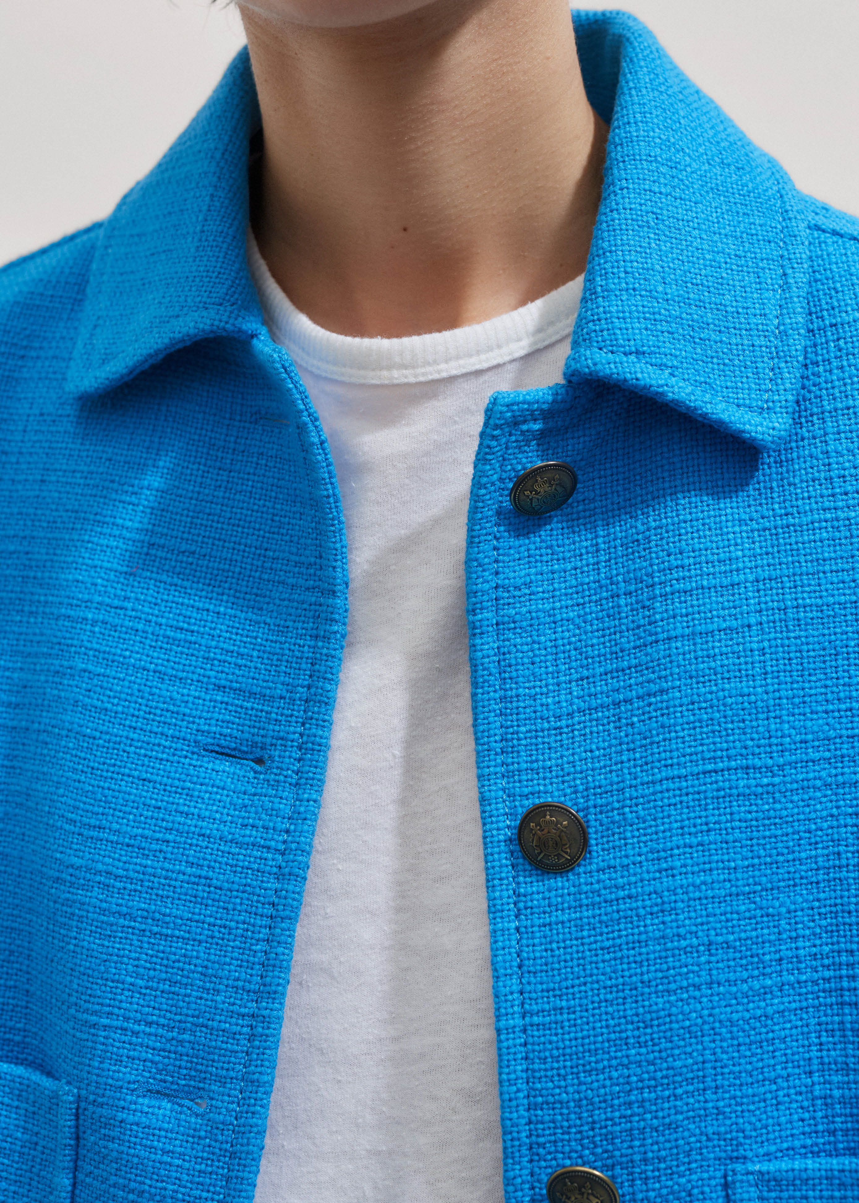 Women's Blue Textured Crop Jacket | ME+EM
