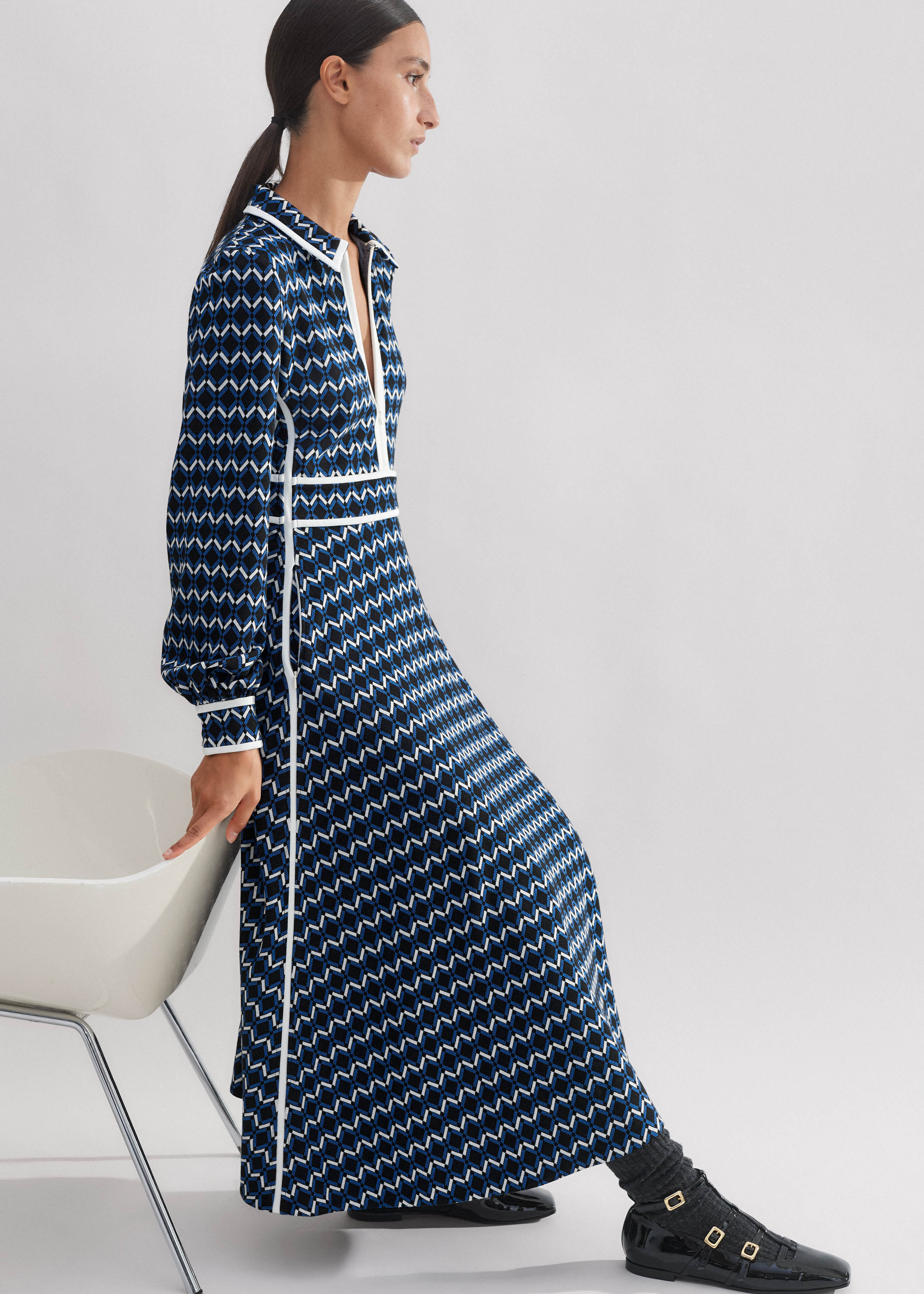 Women's Black Geo Jacquard Midi Dress | ME+EM