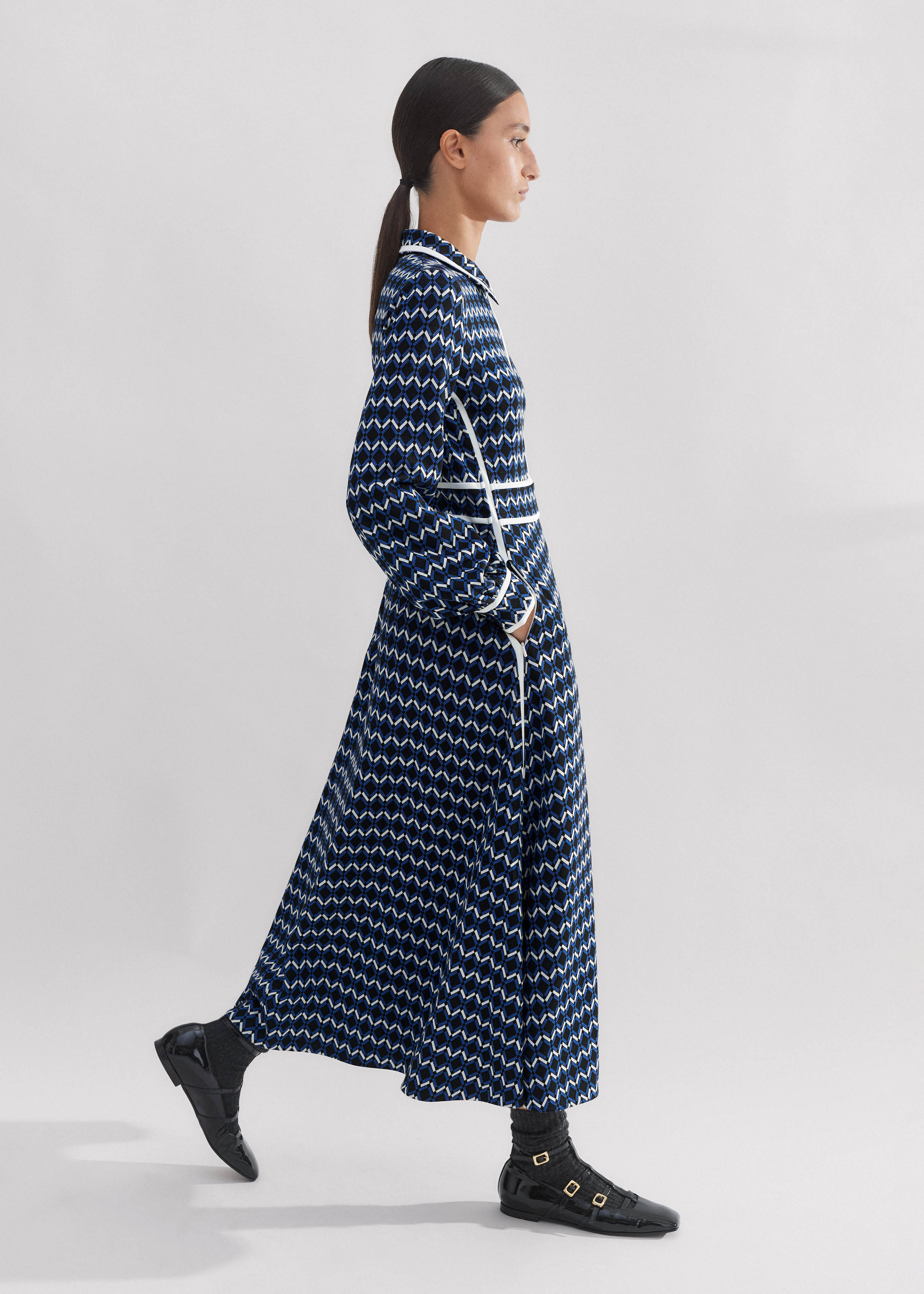 Women's Black Geo Jacquard Midi Dress | ME+EM
