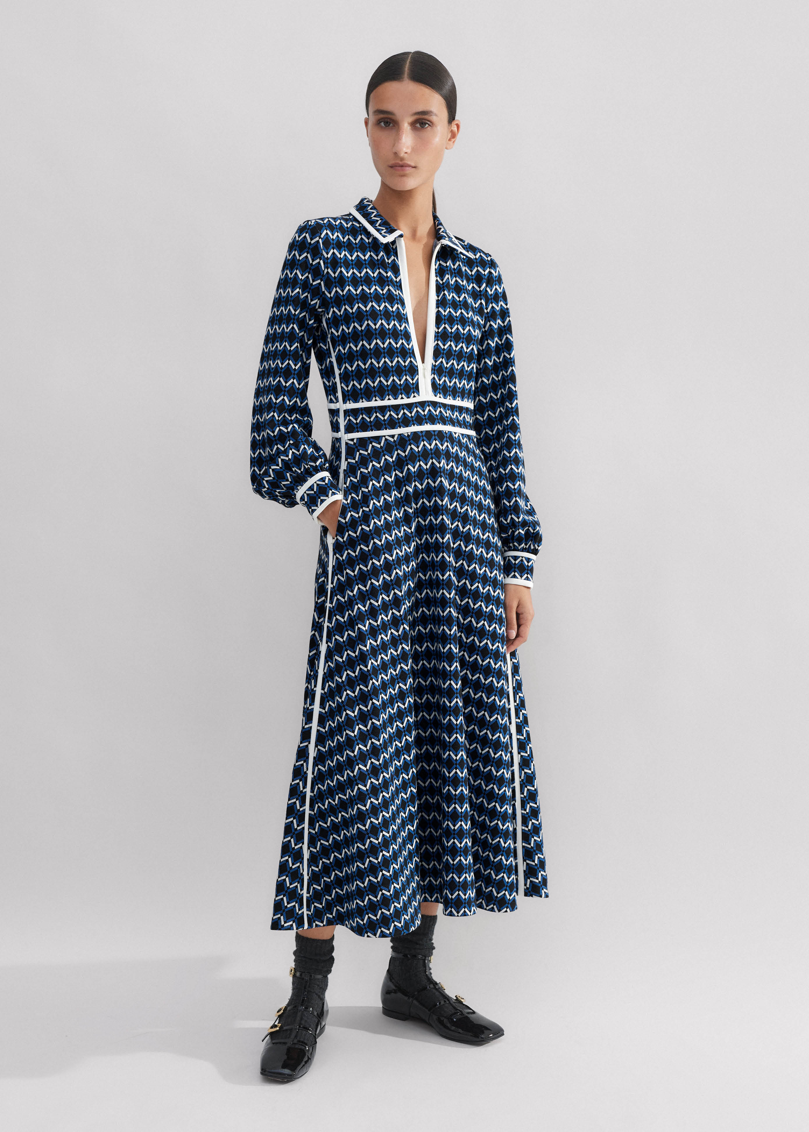 Women's Black Geo Jacquard Midi Dress | ME+EM