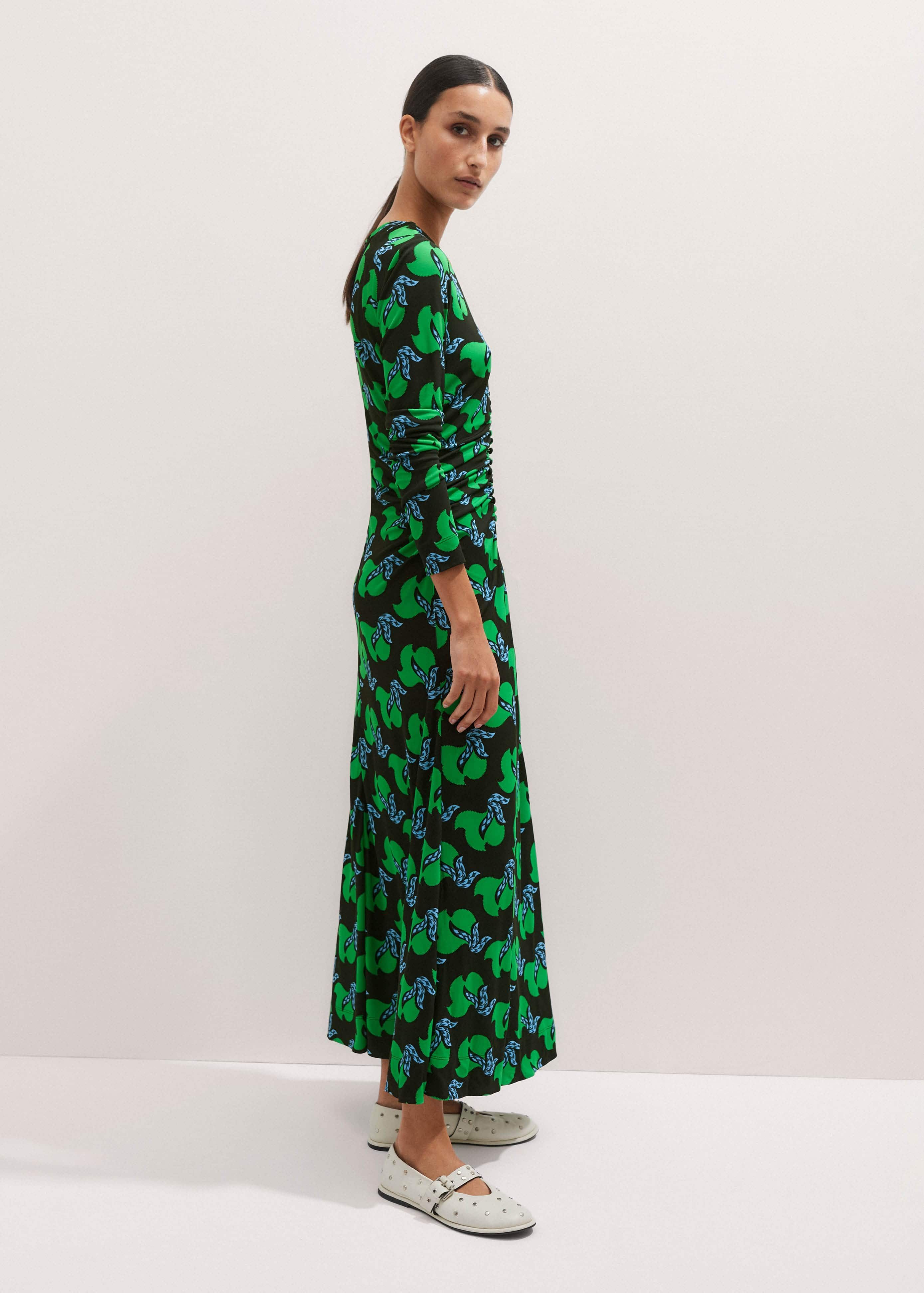Women's Navy Crepe Birds Of Paradise Maxi Dress + Belt | ME+EM