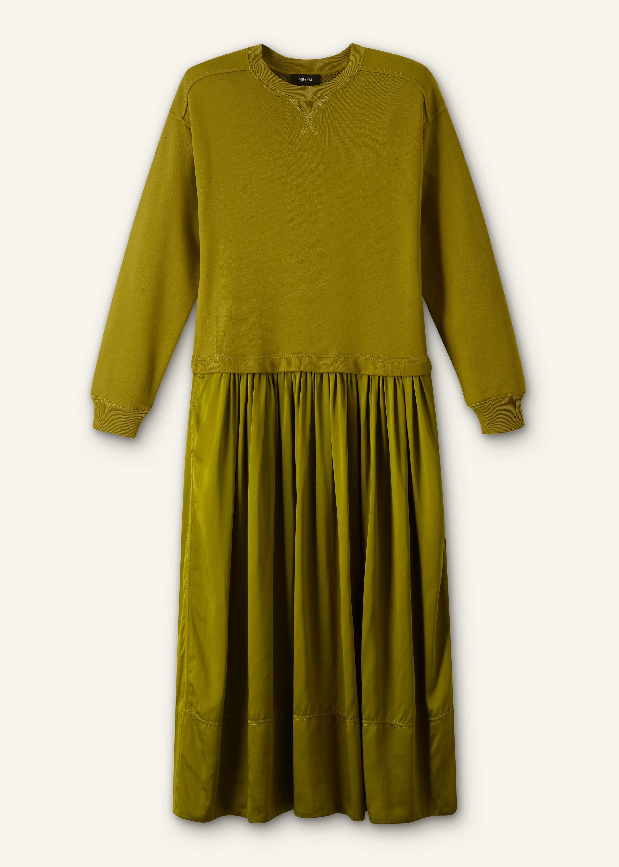 Women's Green Mixed Media Sweatshirt Midi Dress | ME+EM Women's Green Mixed Media Sweatshirt Midi Dress | ME+EM