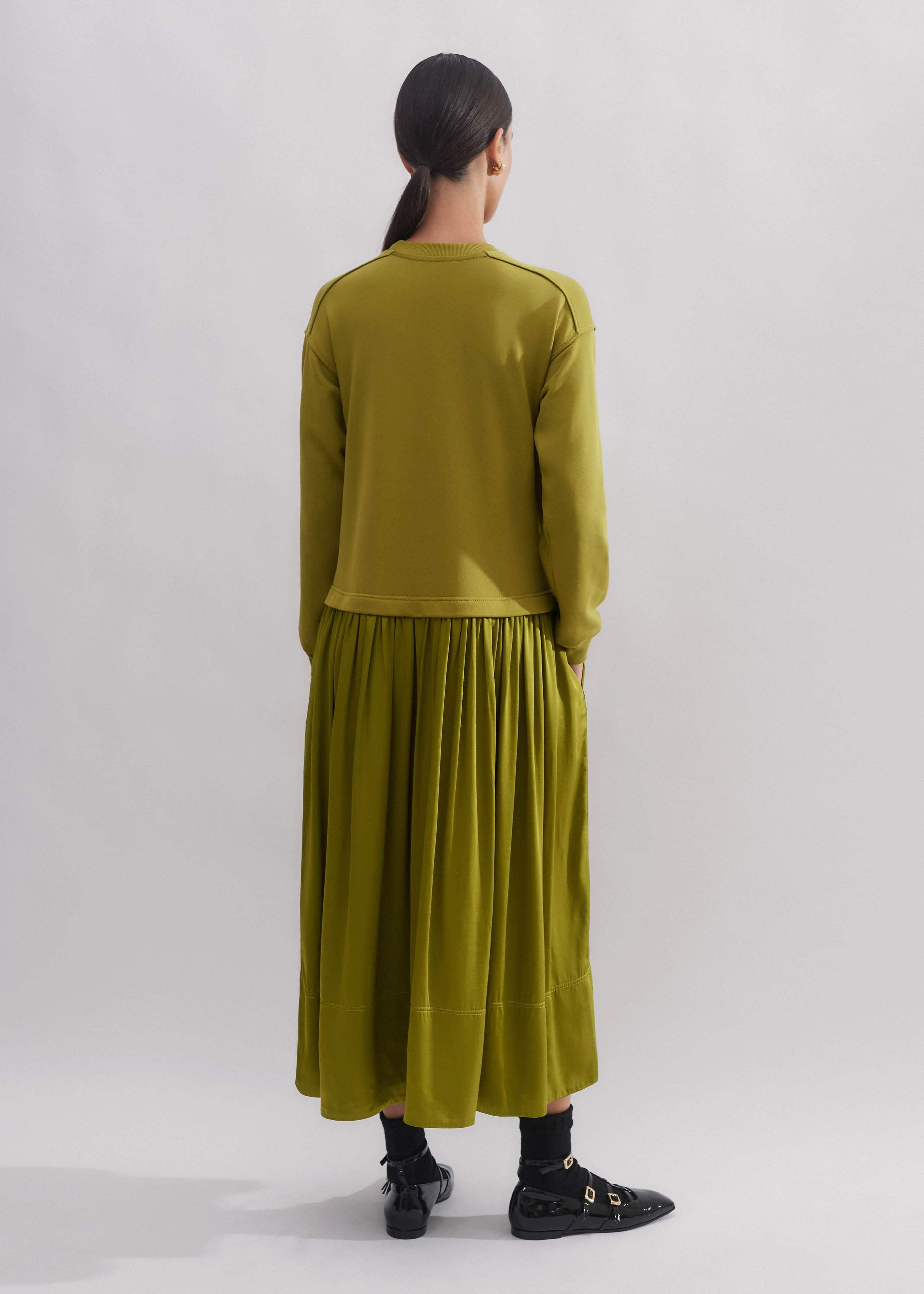 Women's Green Mixed Media Sweatshirt Midi Dress | ME+EM Women's Green Mixed Media Sweatshirt Midi Dress | ME+EM