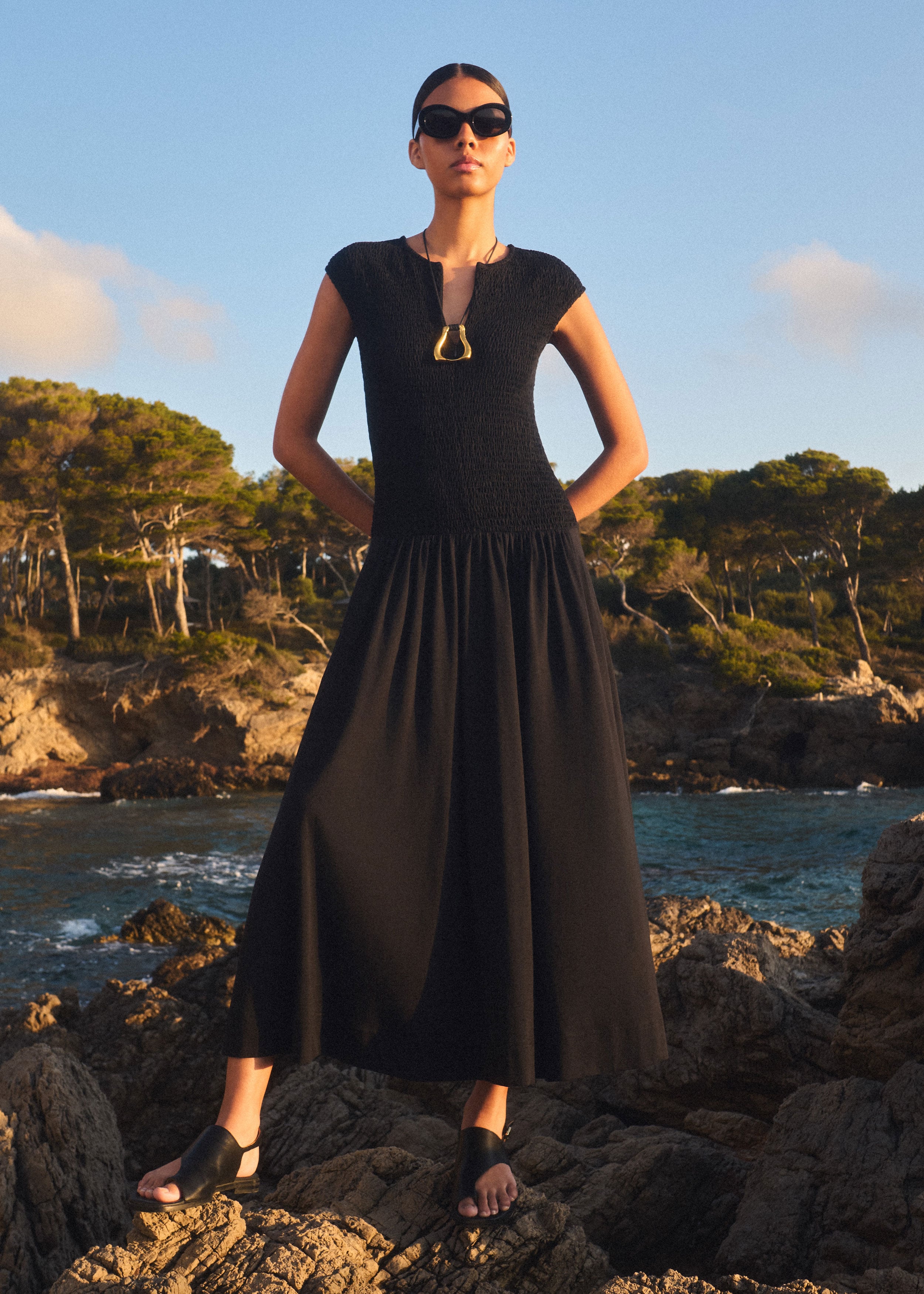 Slub Jersey Smock Bodice Maxi Dress