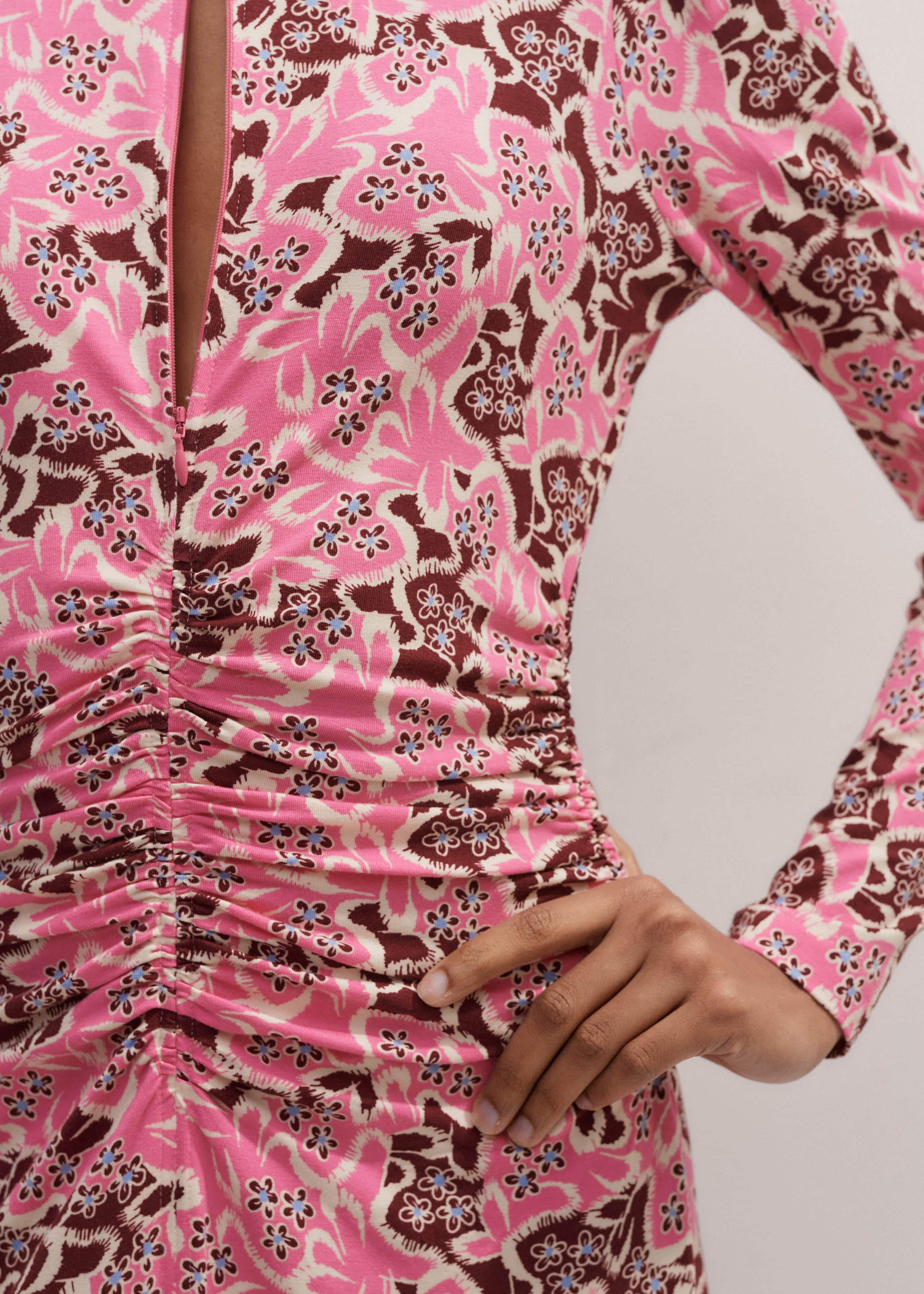 Women's Pink Graphic Ribbon Floral Print Midi Dress | ME+EM