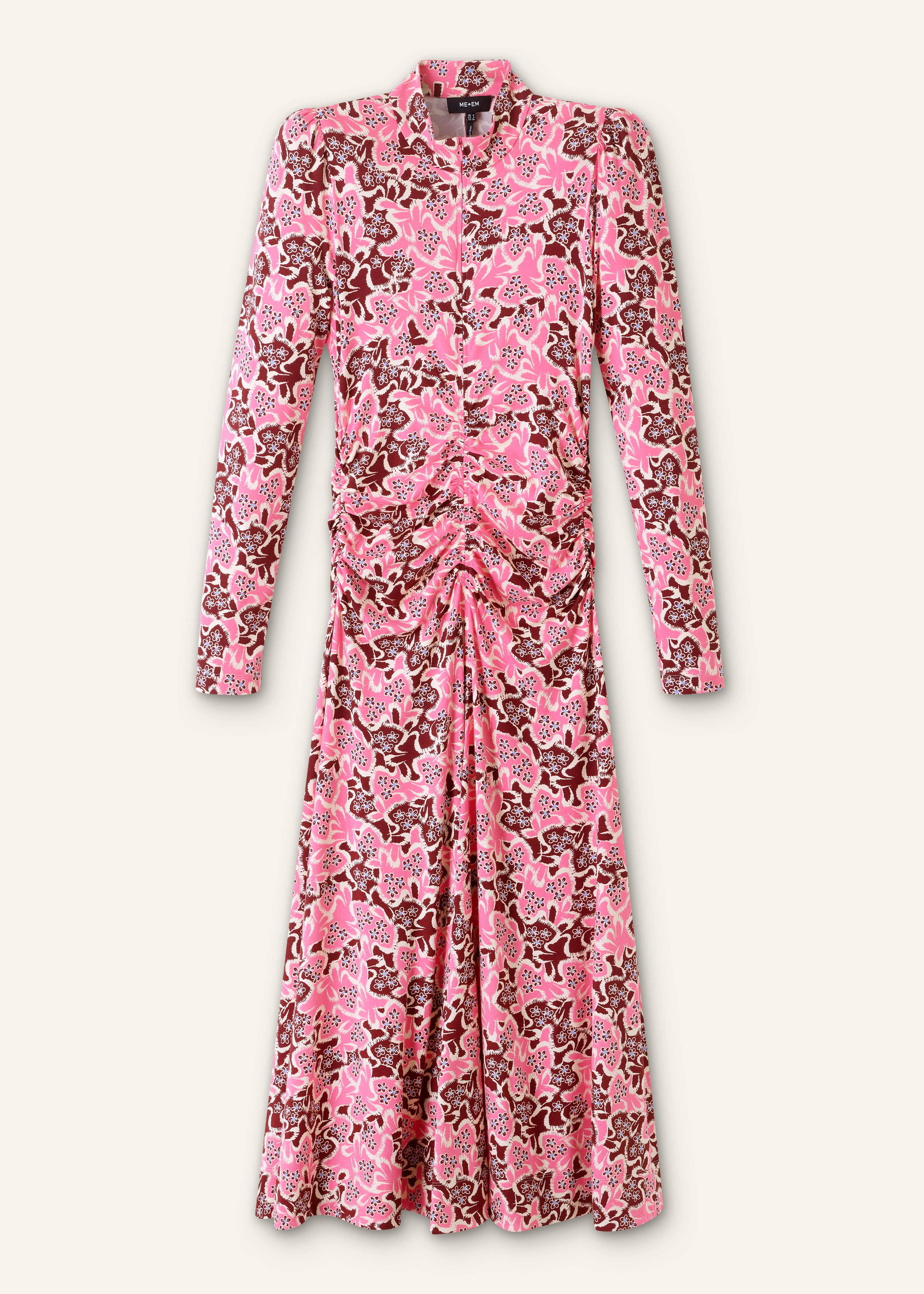 Women's Pink Graphic Ribbon Floral Print Midi Dress | ME+EM Women's Pink Graphic Ribbon Floral Print Midi Dress | ME+EM