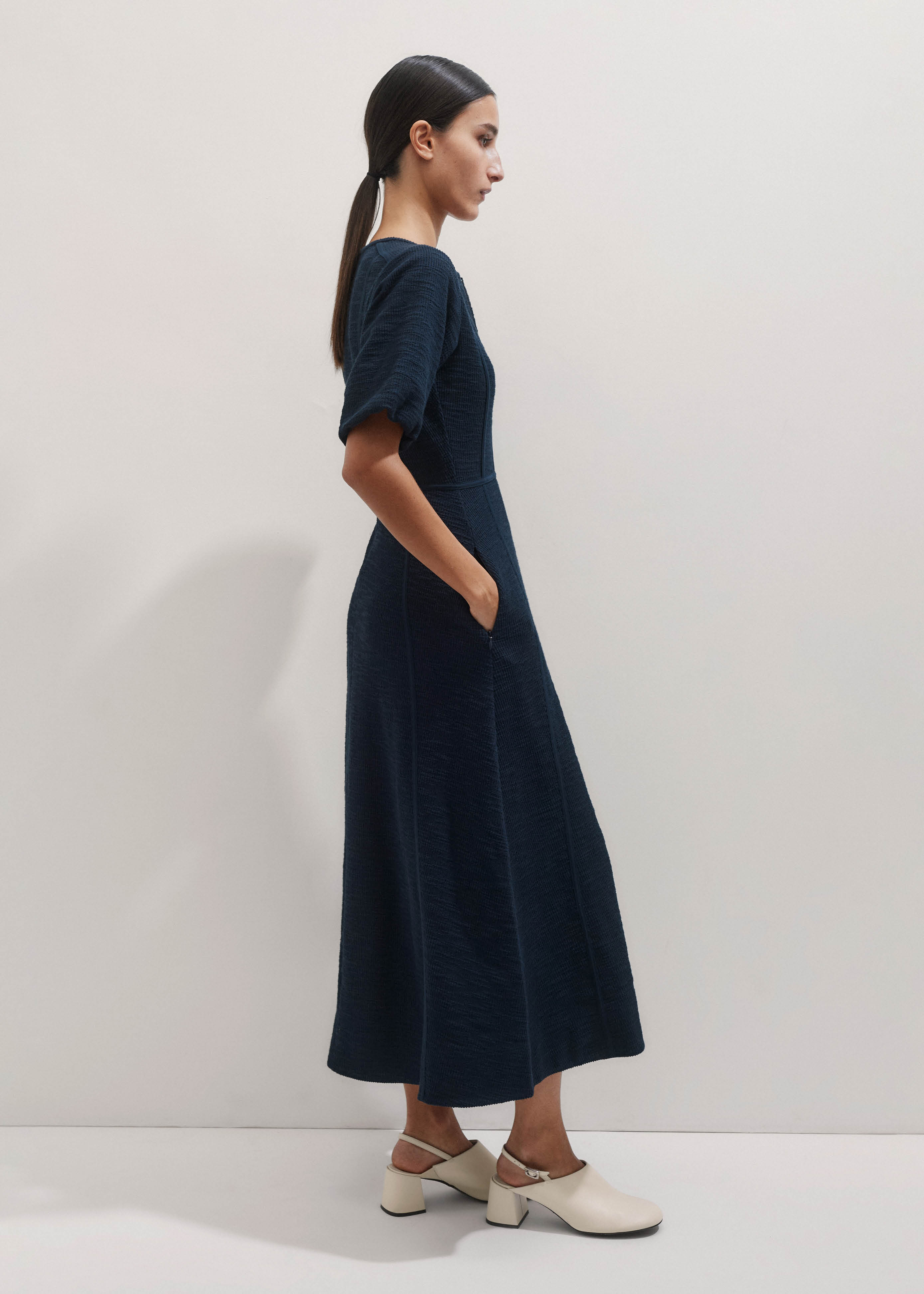 Women's Navy Textured Jersey Maxi Dress | ME+EM