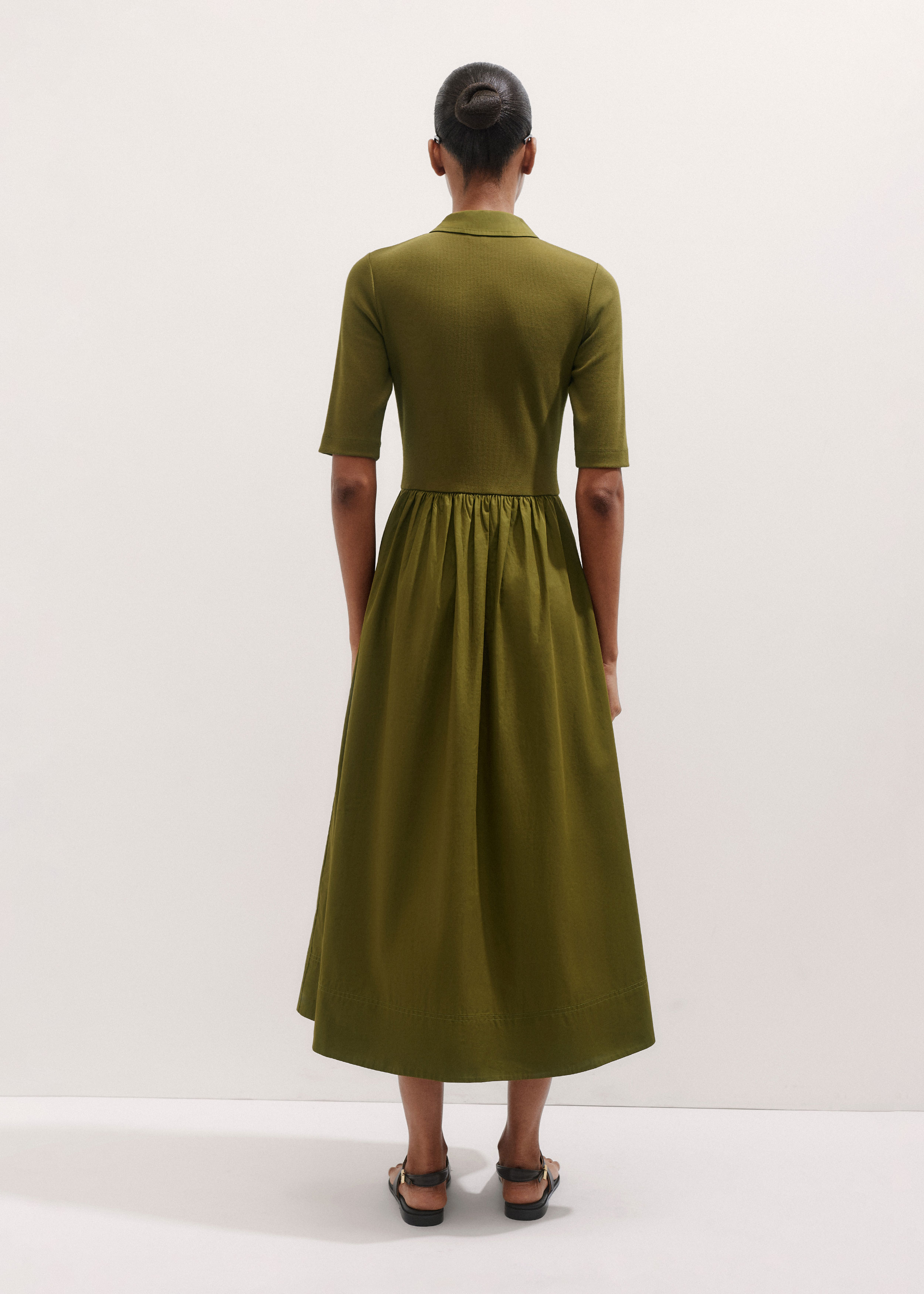 Women's Green Mixed Media Shirt Collar Maxi Dress | ME+EM