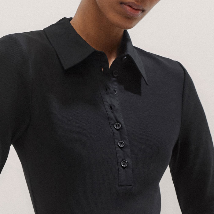 Women's Black Mixed Media Shirt Collar Maxi Dress | ME+EM Women's Black Mixed Media Shirt Collar Maxi Dress | ME+EM