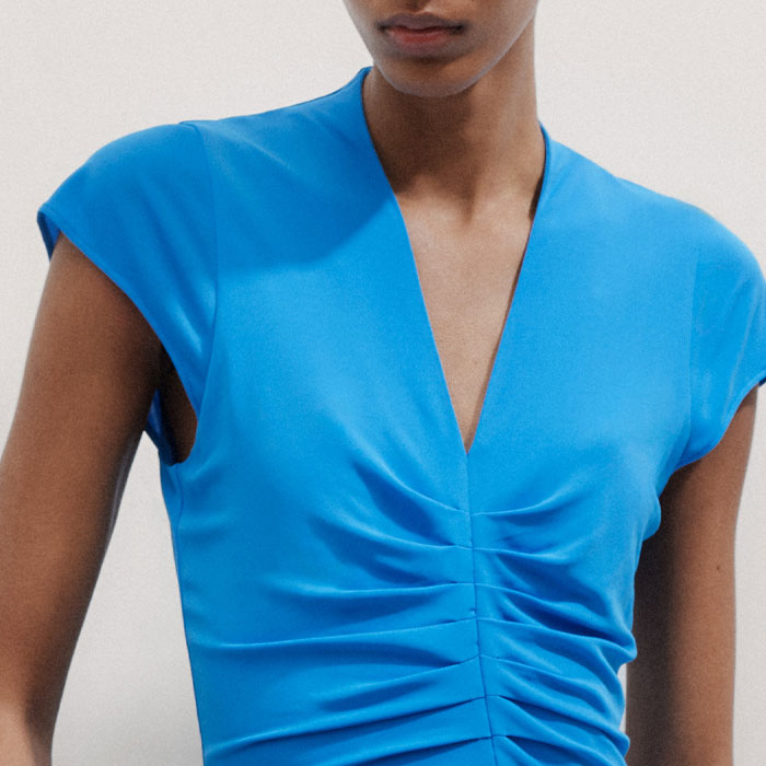 Women's Blue Fluid Crepe Jersey Pleat Front Maxi Dress | ME+EM