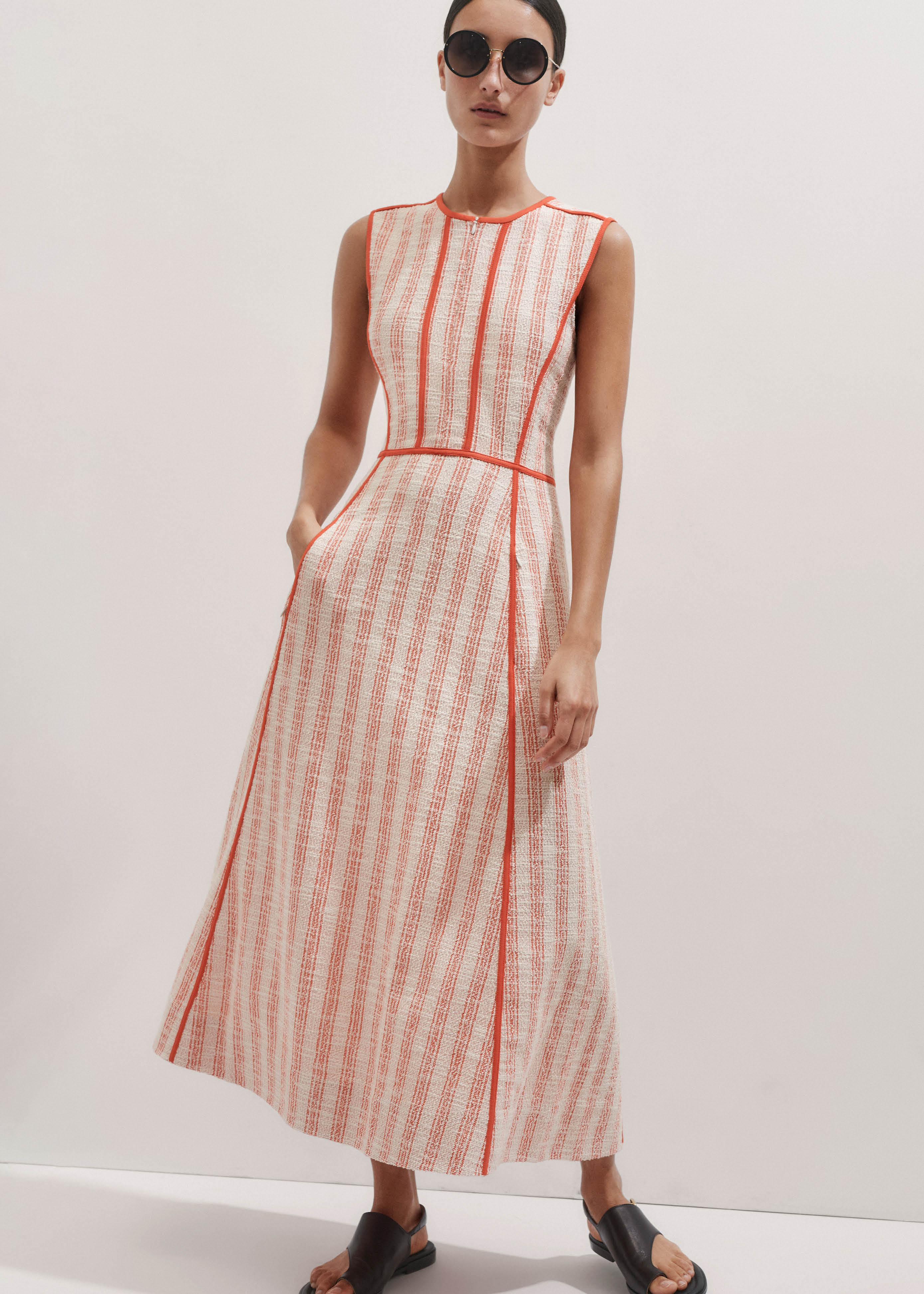 Women's Orange Textured Stripe Jersey Maxi Dress | ME+EM
