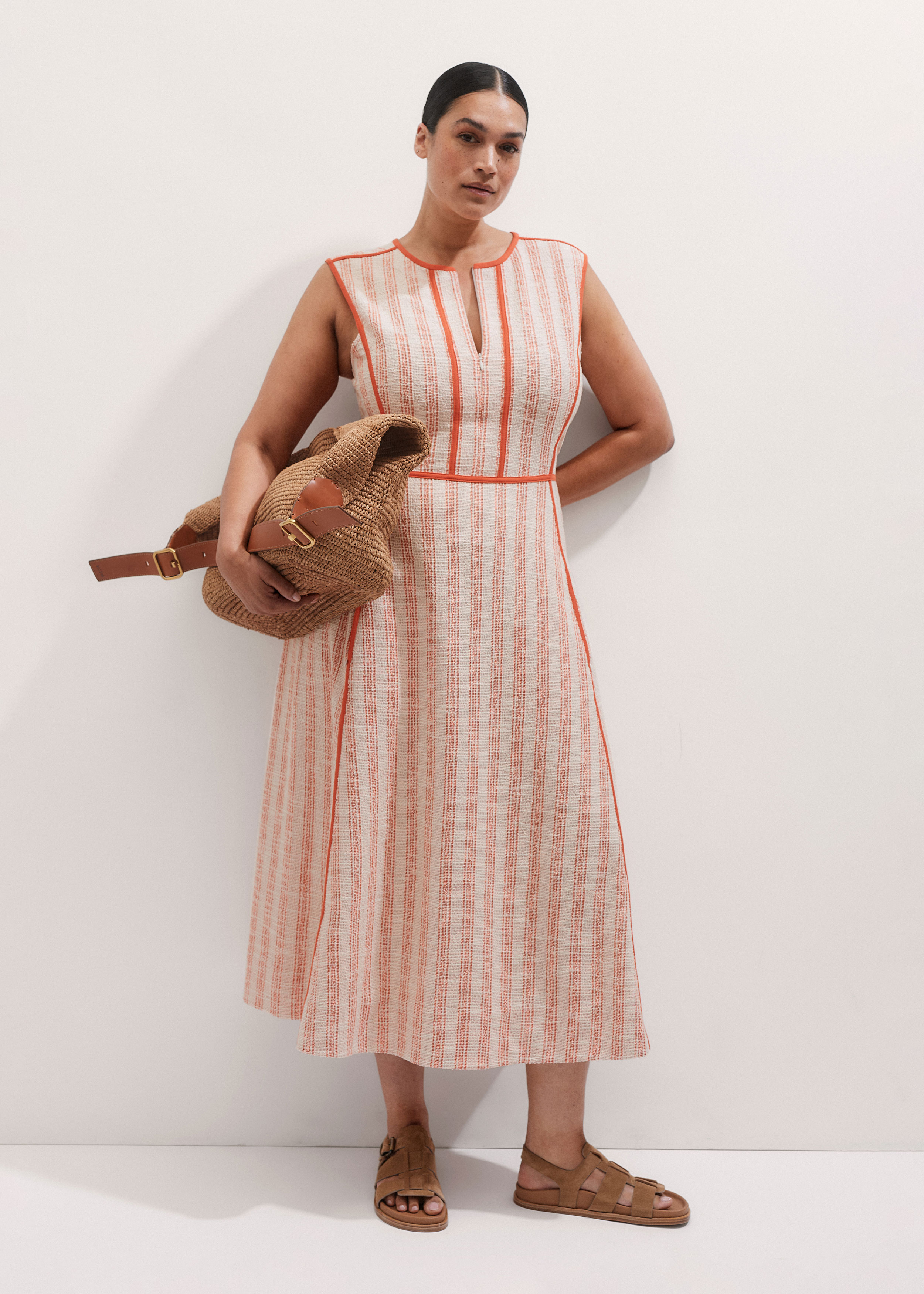 strapless open back dress I've Been Thinking Knit Mini Dress Orange Stripe main image 1
