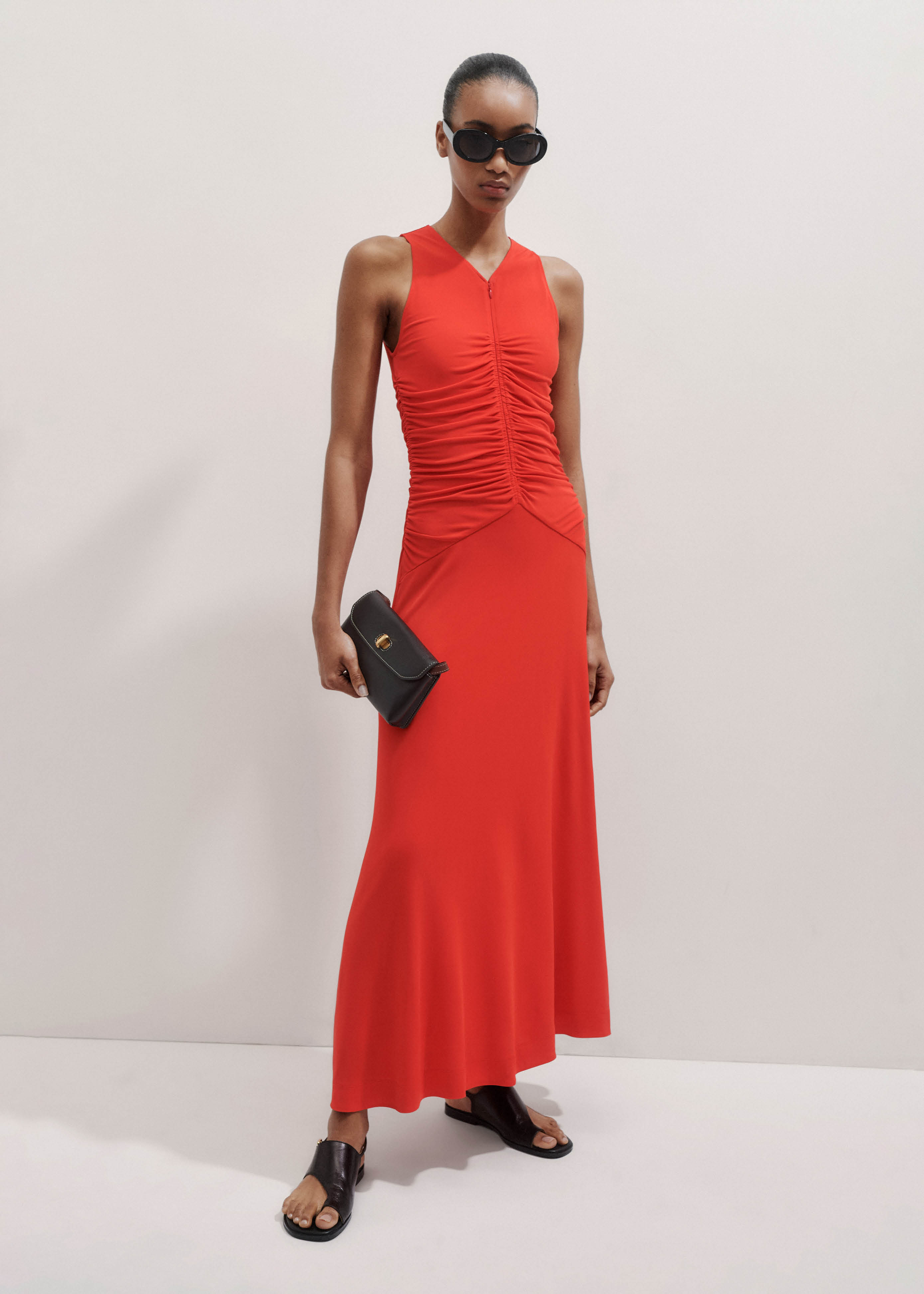 Fluid Crepe Jersey Ruched Maxi Dress