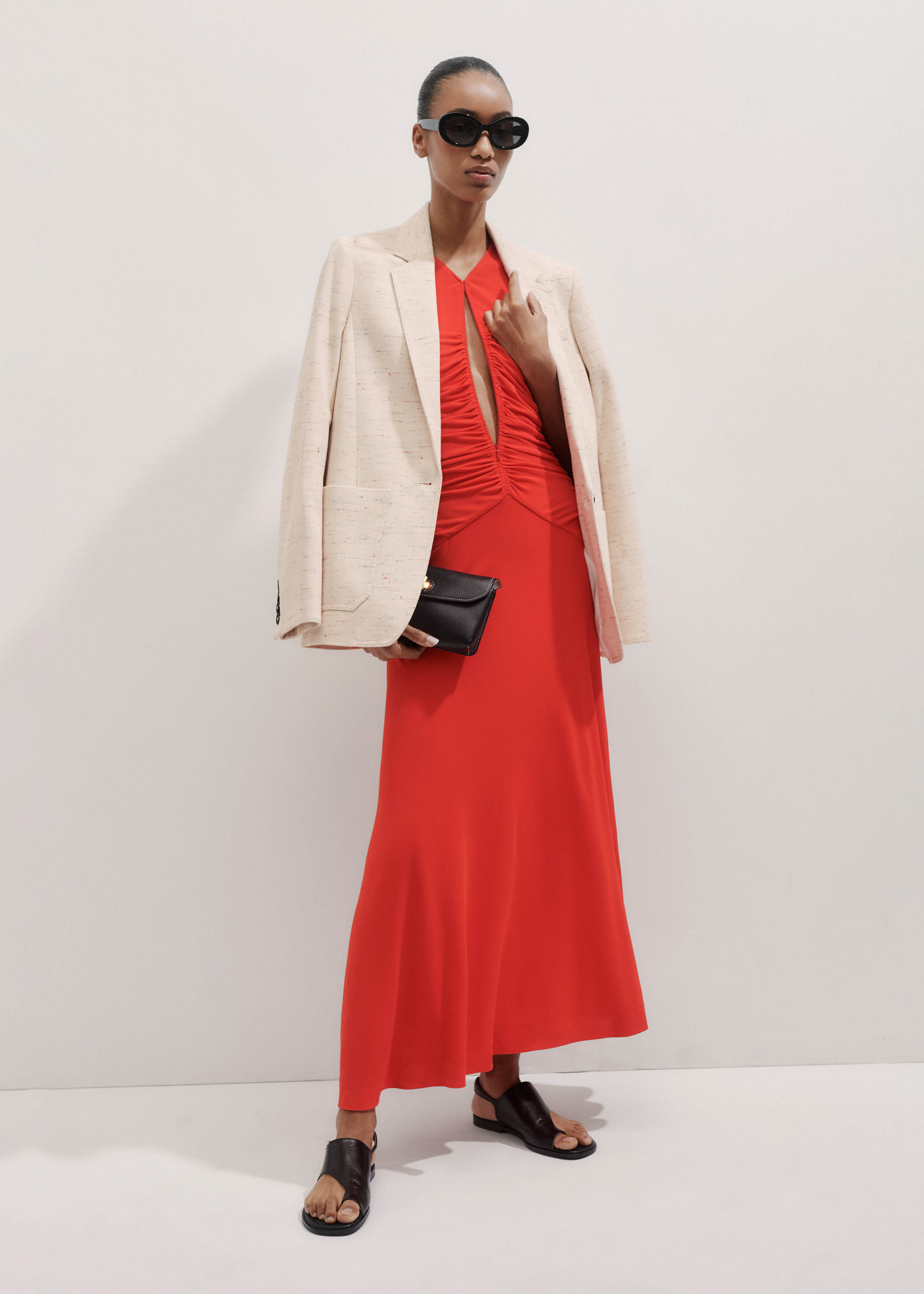 ME+EM Fluid Crepe Jersey Ruched Maxi Dress - Intense Orange