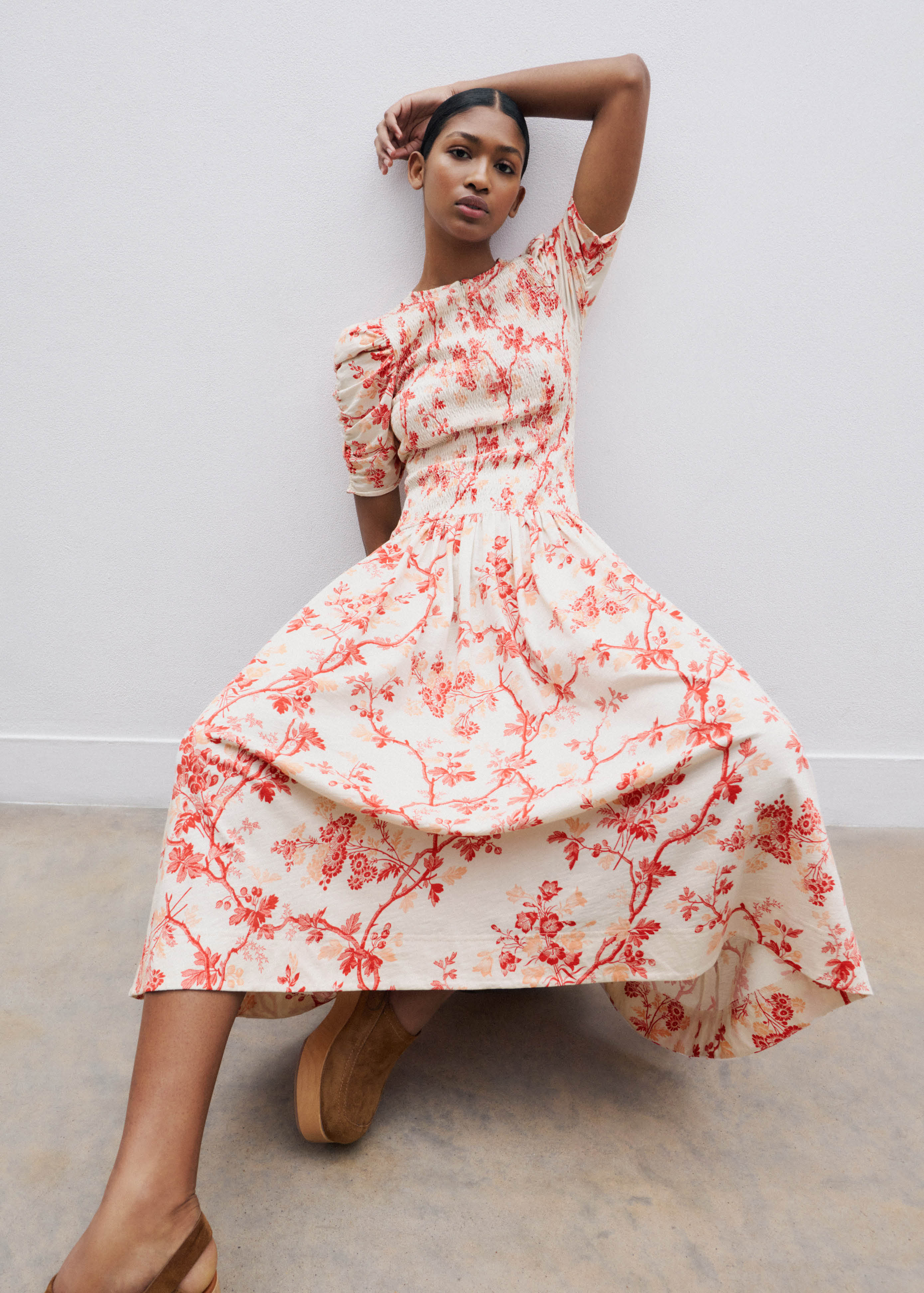 Women's Cream Modern Botanical Print Maxi Dress | ME+EM