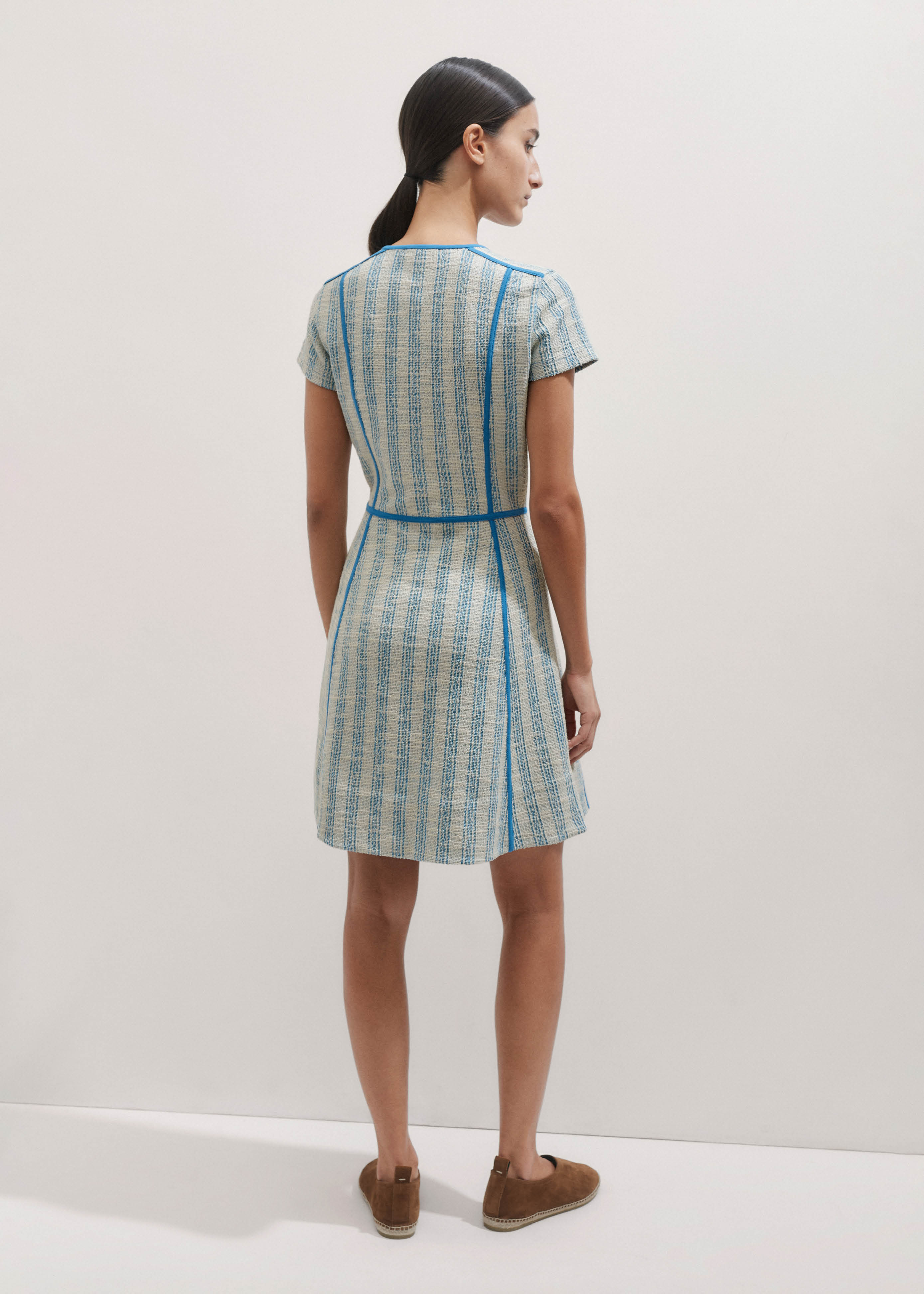 Women's Blue Textured Stripe Jersey Short Dress | ME+EM