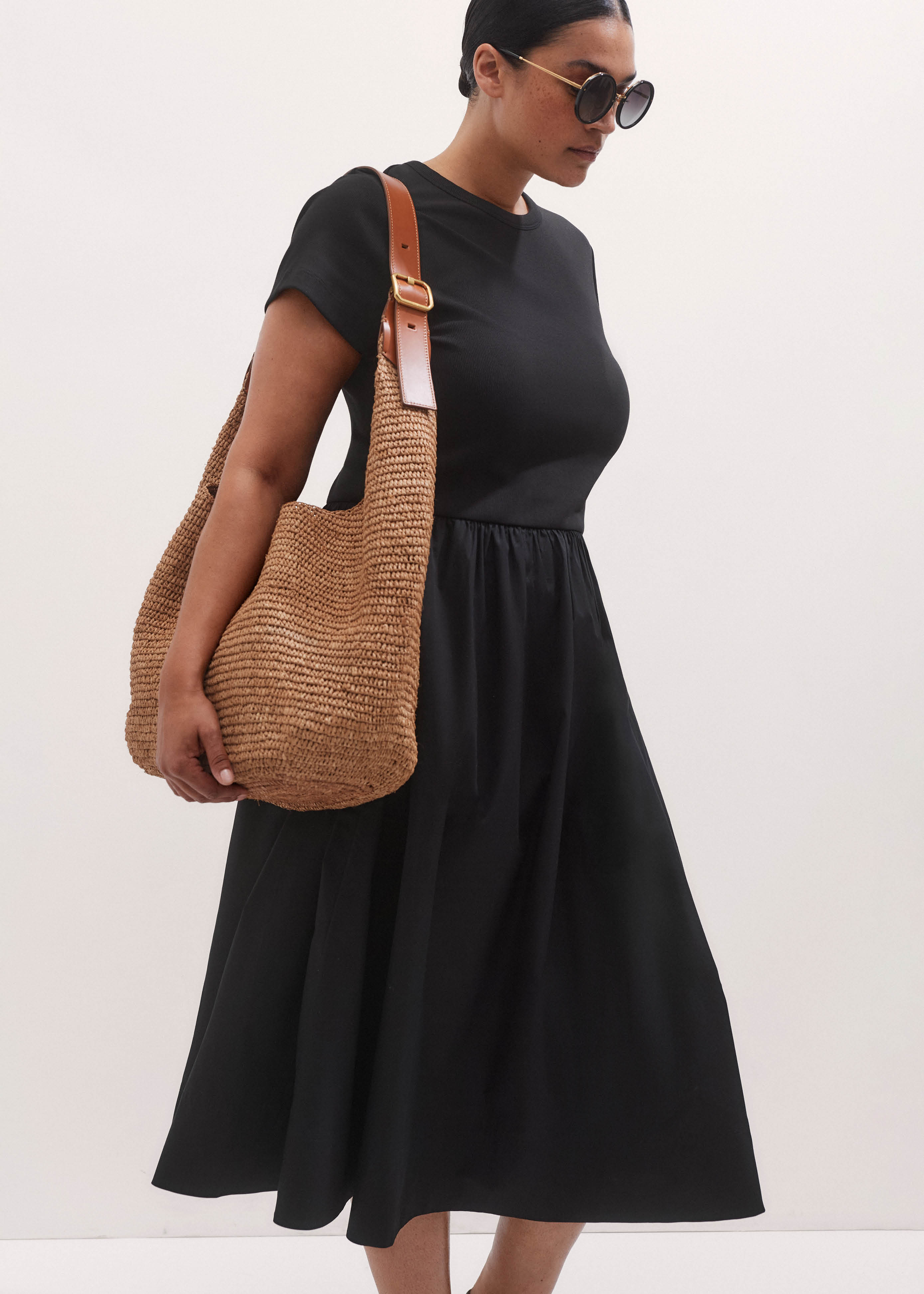 knee length dresses for ladies Corinne Soft Mixed Fabric Tank Dress main image 1