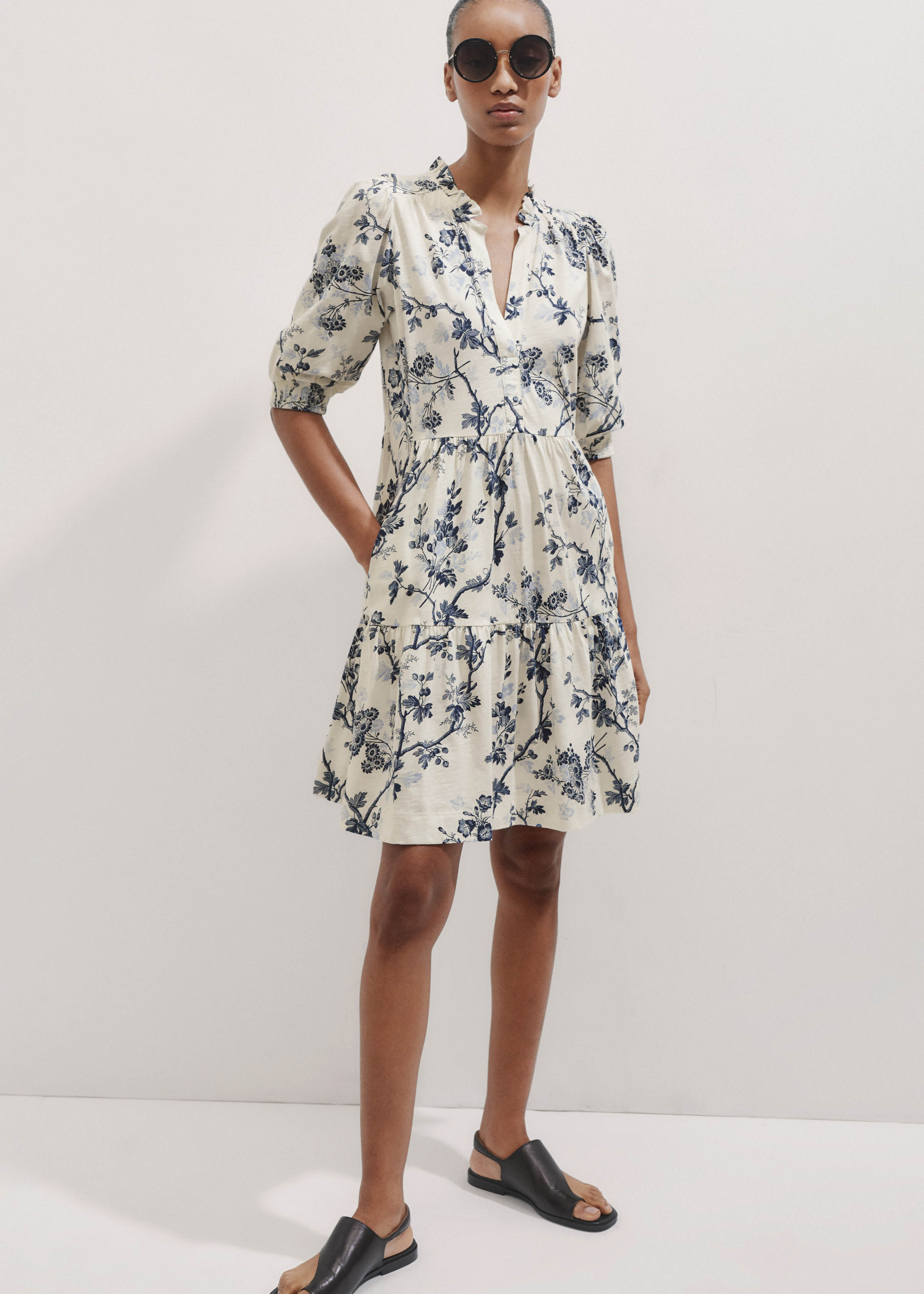 Analogie Branch Dress Short Sleeve - Cream main image 1