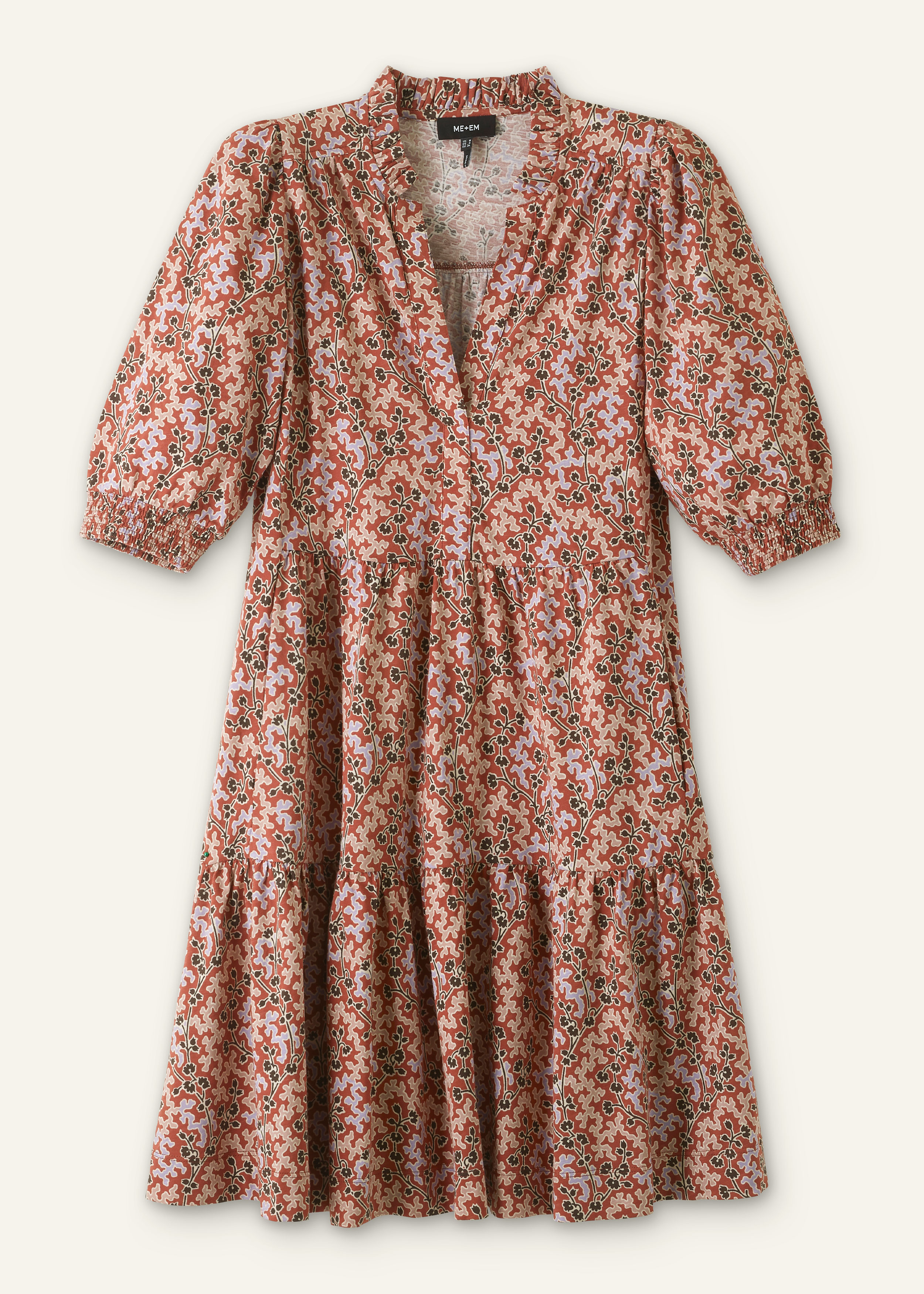 climbing buds print short tiered slub dress Women's Pink Climbing Buds Print Short Tiered Dress