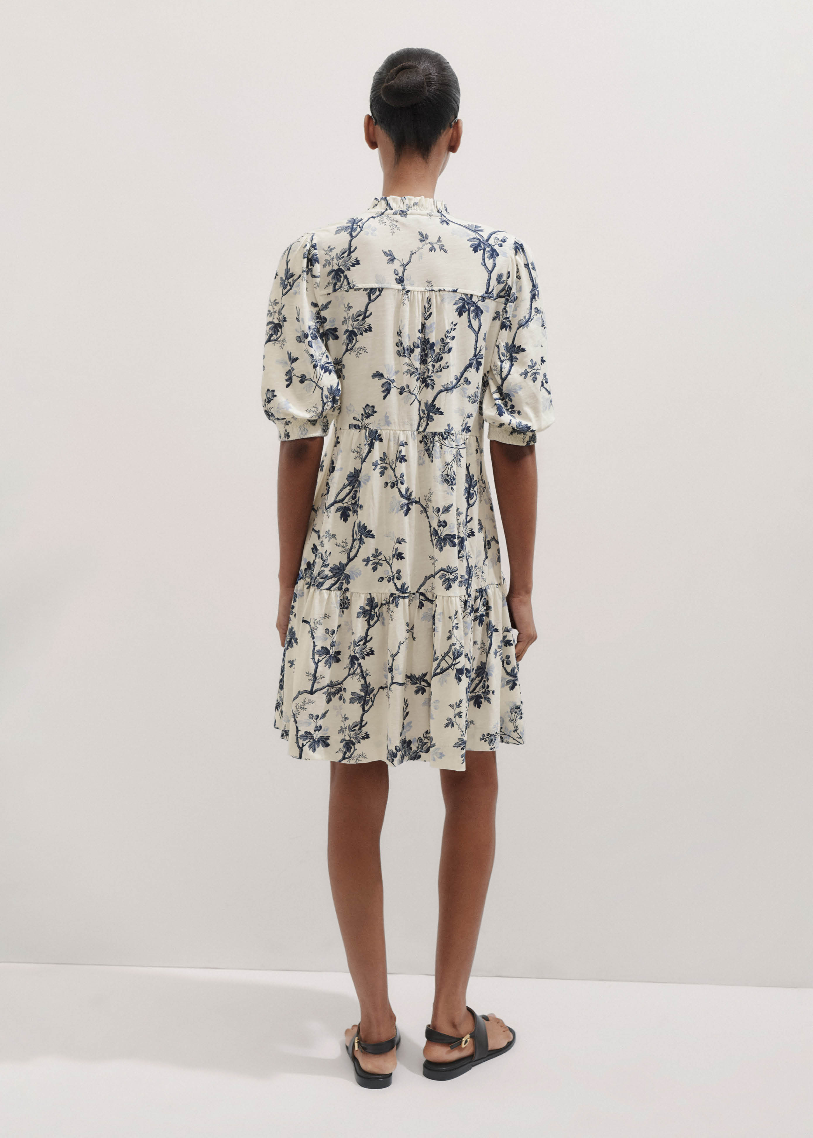 modern botanical print tiered short dress ME+EM Modern Botanical Tiered Short Dress