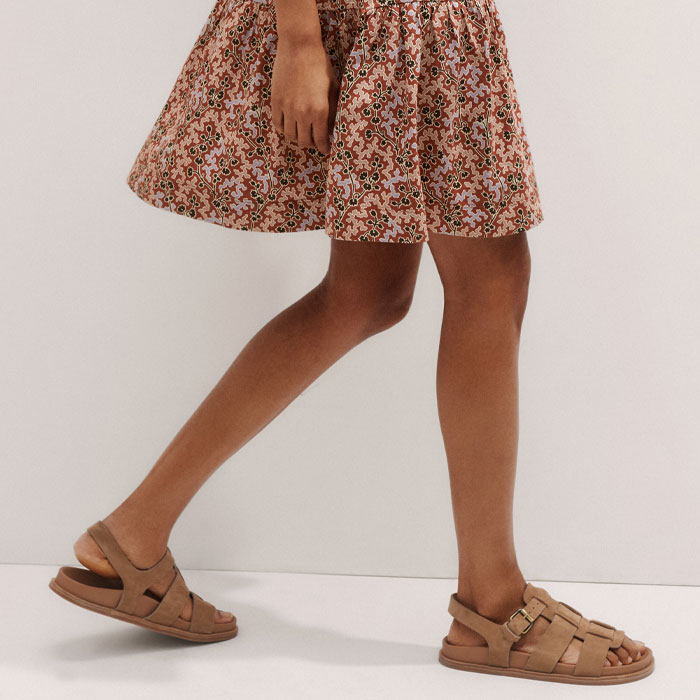 climbing buds print short tiered slub dress ME+EM CLIMBING BUDS PRINT SHORT TIERED SLUB DRESS