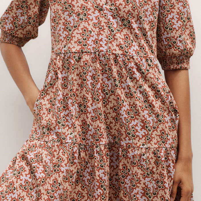 climbing buds print short tiered slub dress Women's Pink Climbing Buds Print Short Tiered Dress