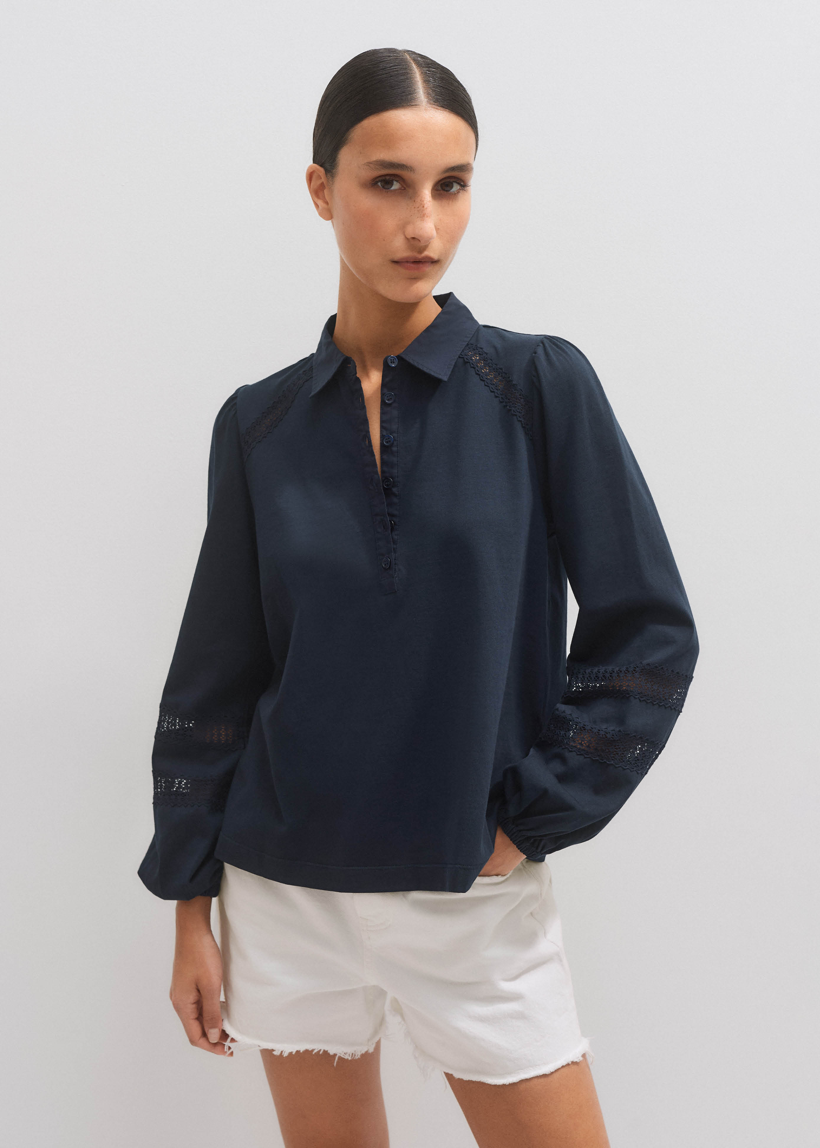 トップス Me Women's Navy Lace Trim Swing Top | ME+EM