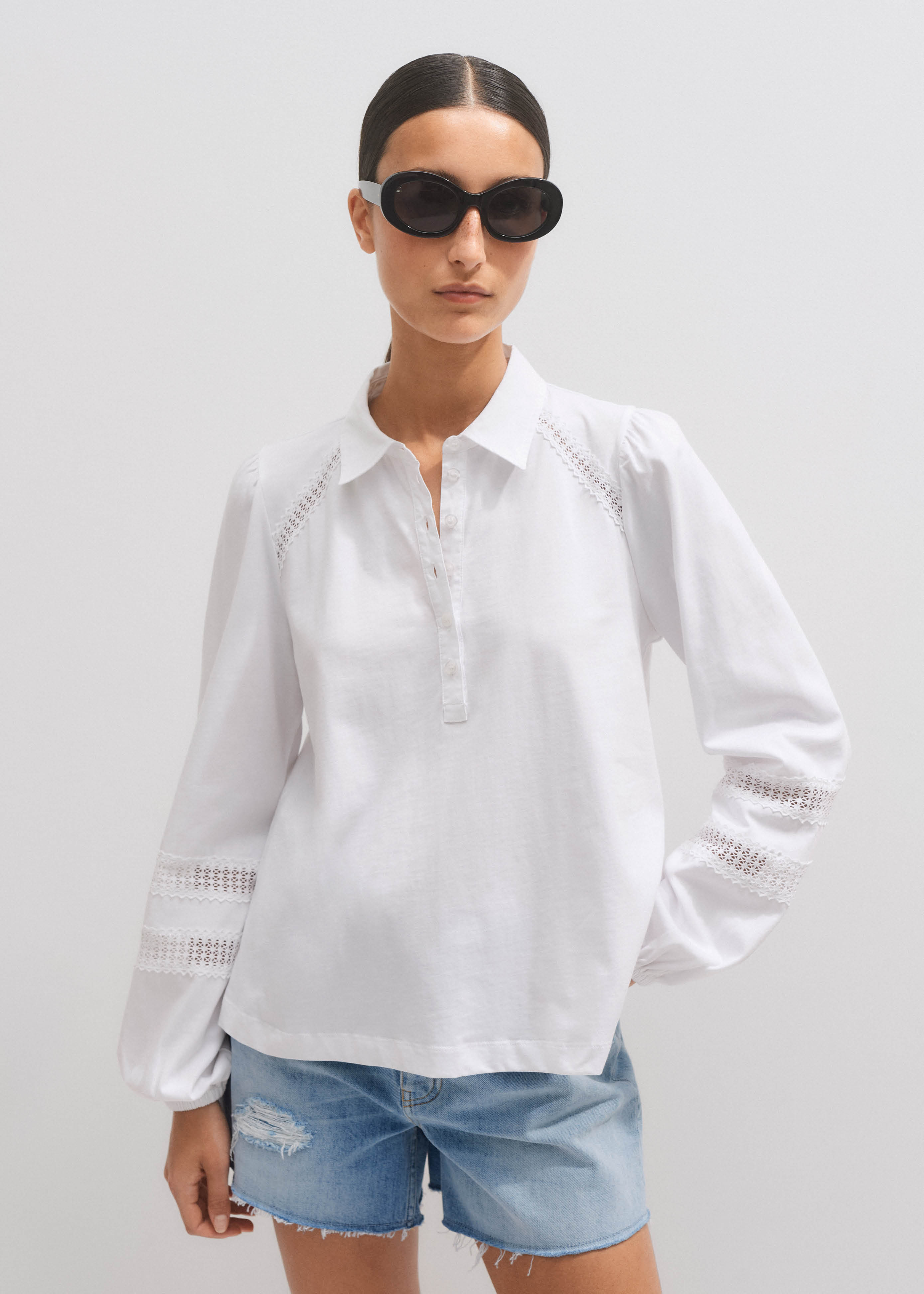 Women's White Lace Trim Swing Top | ME+EM