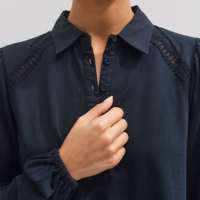 Women's Navy Lace Trim Swing Top | ME+EM