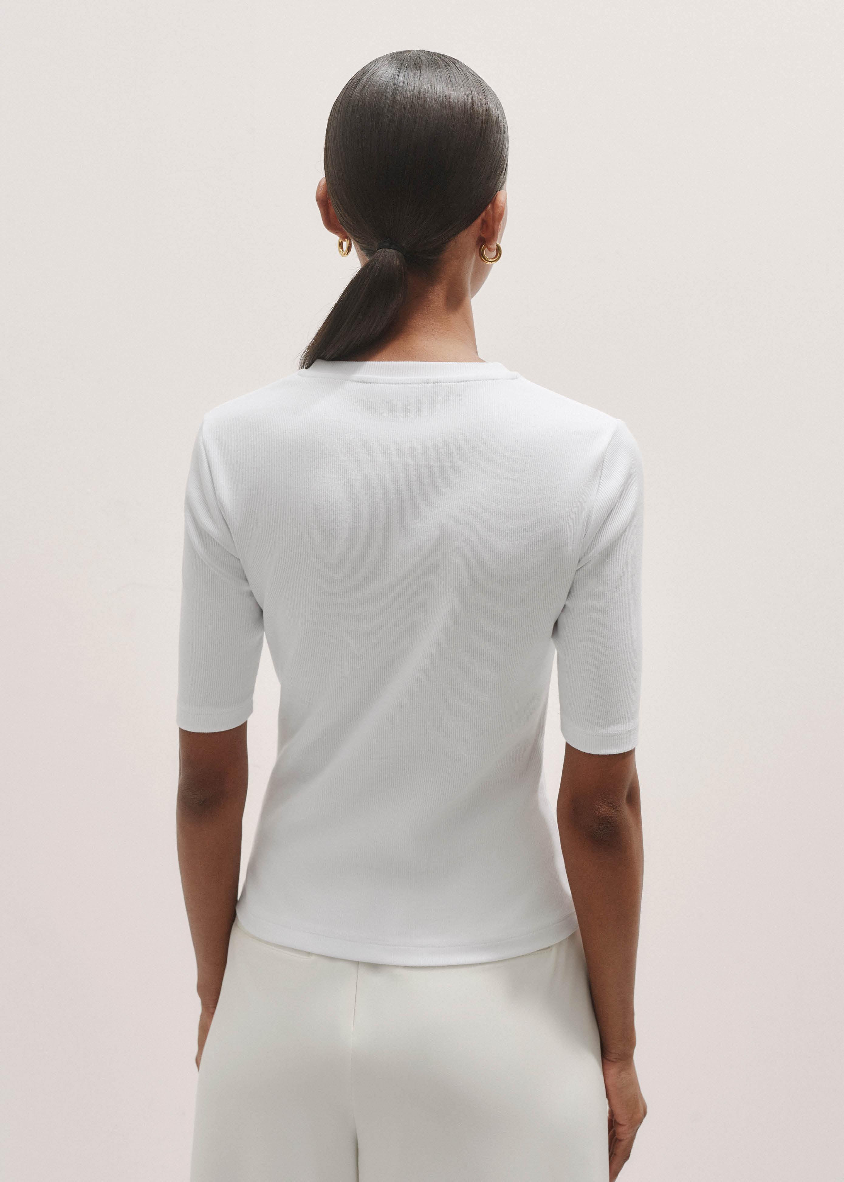 Women's White Ultimate Button Down Rib Short Sleeve Top | ME+EM
