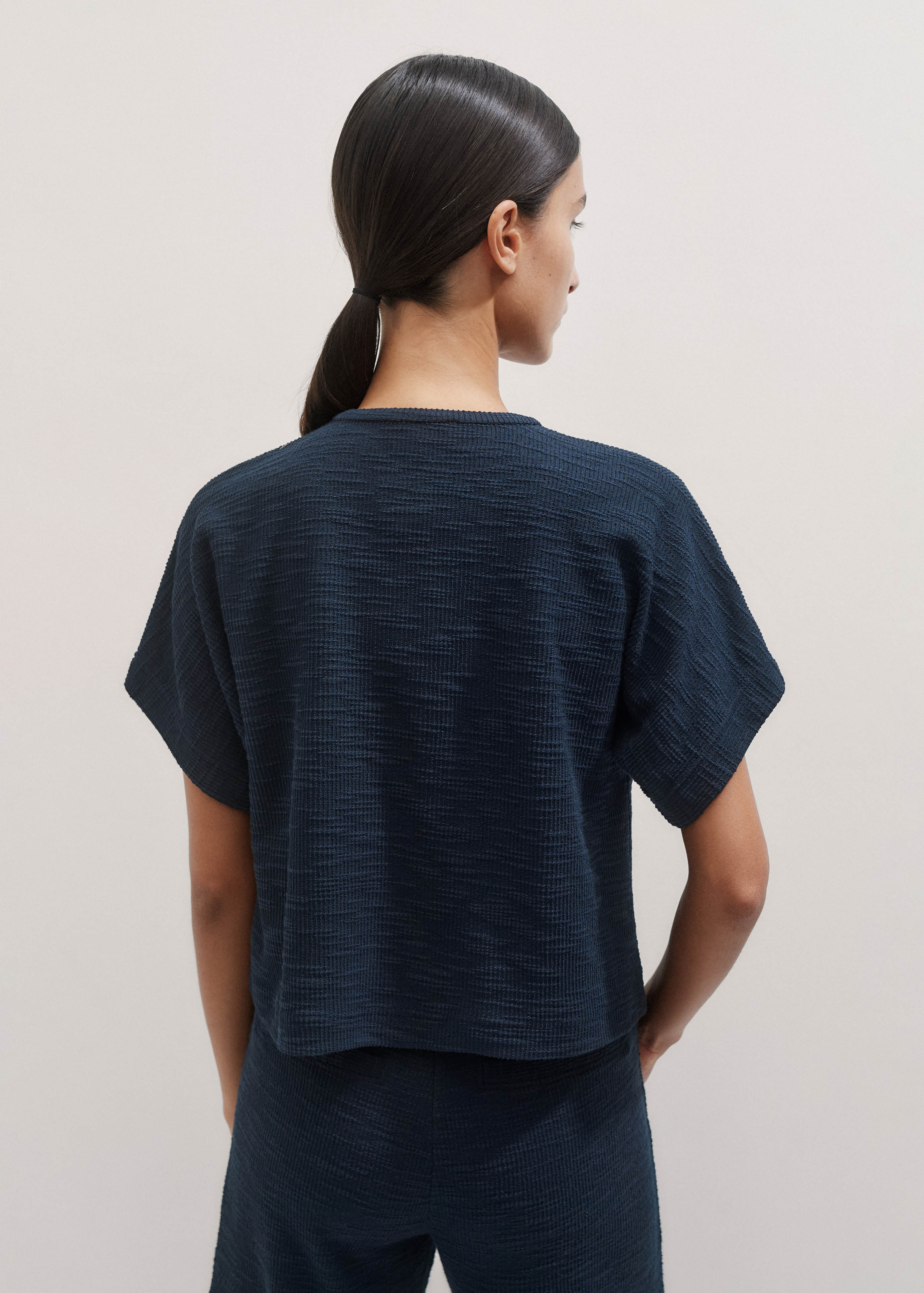 Women's Navy Textured Jersey Box Tee | ME+EM
