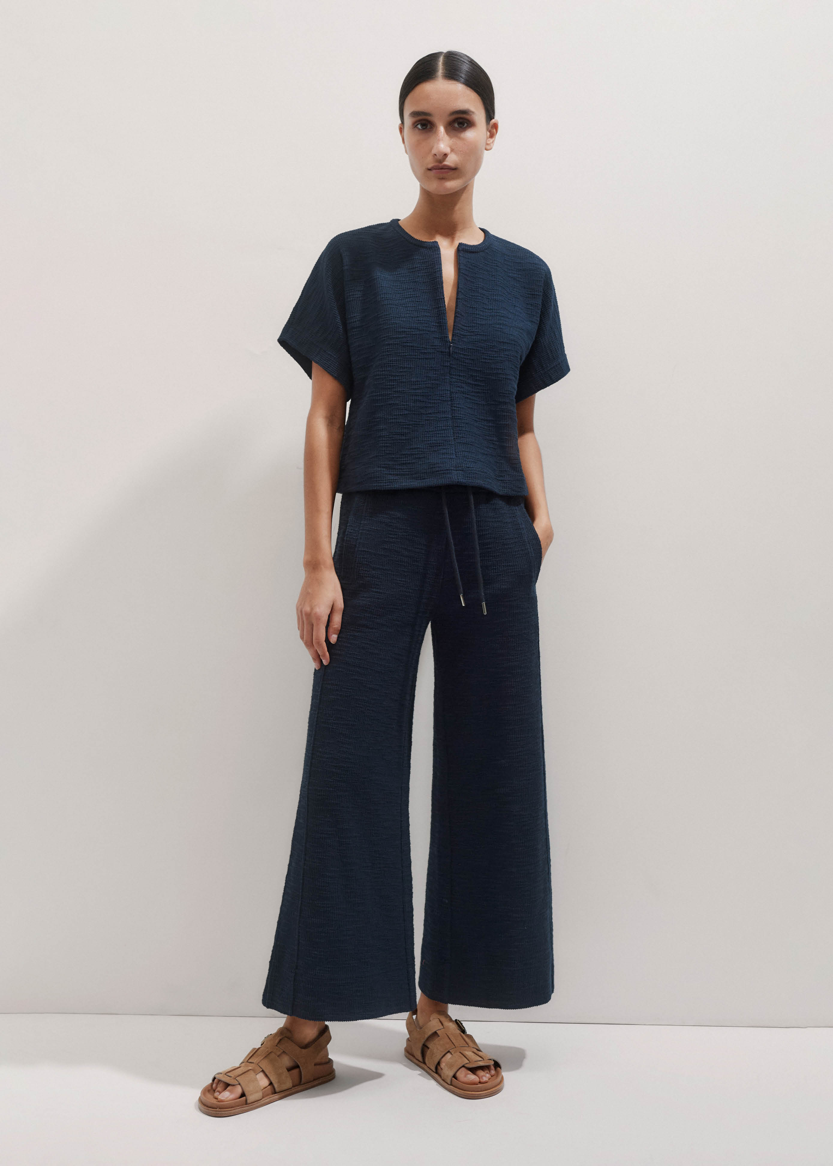 23区　MY STANDARD 半袖 38 Women's Navy Textured Jersey Box Tee | ME+EM