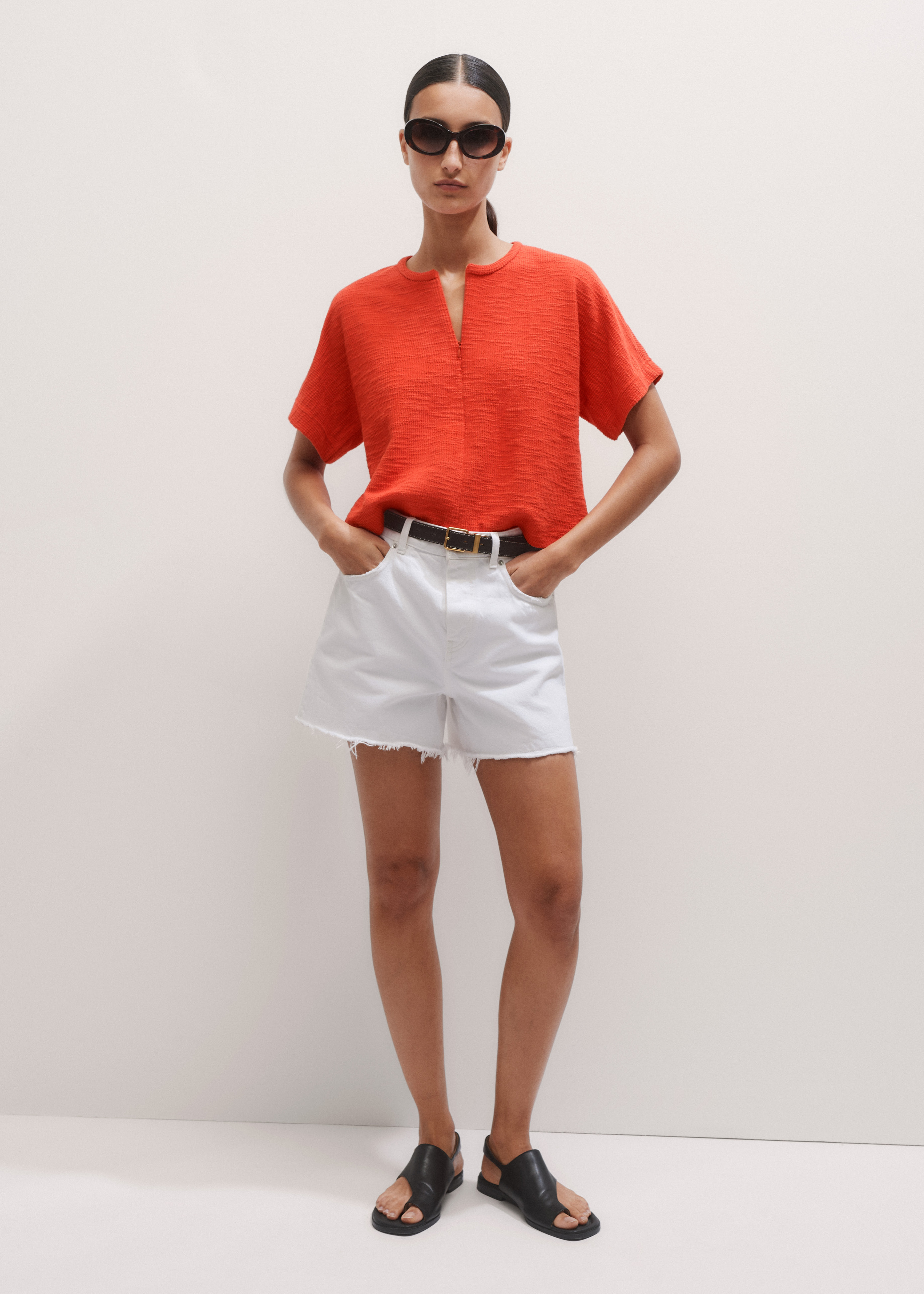 Women's Orange Textured Jersey Box Tee | ME+EM