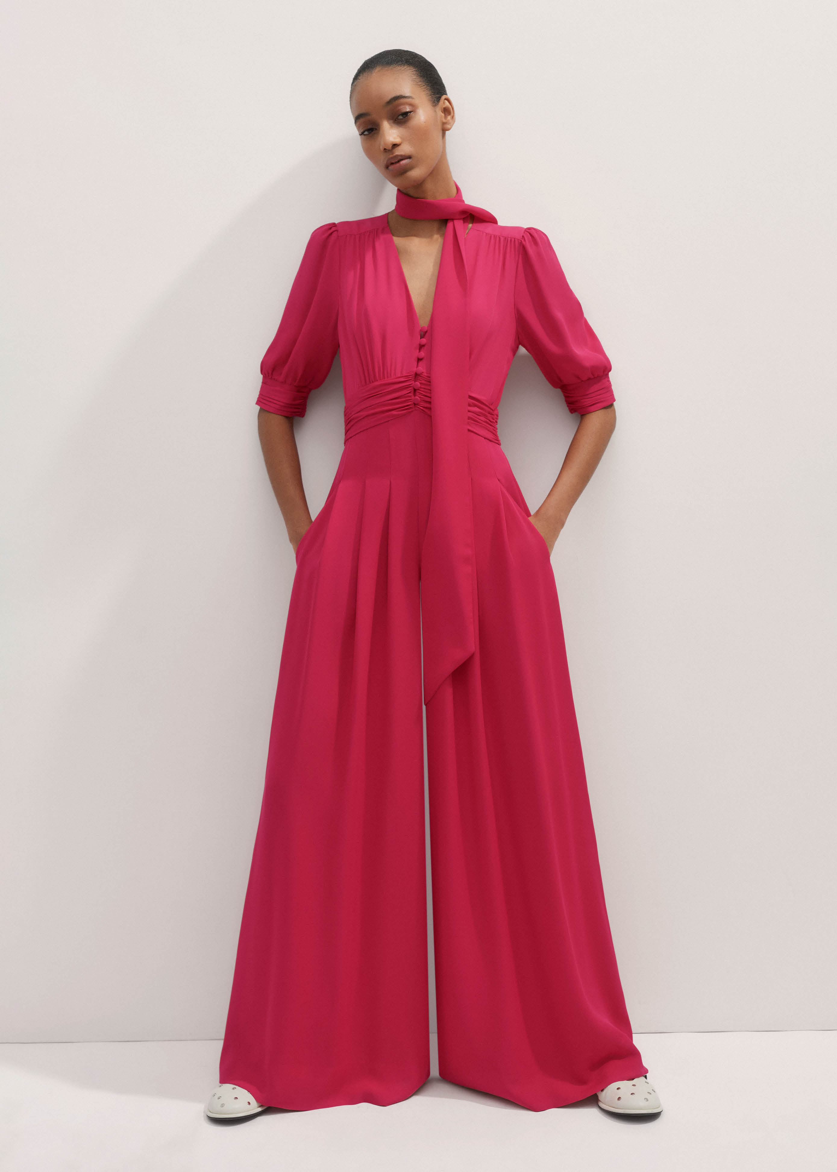 Women's Orange Tweed Fray Trim Jumpsuit | ME+EM