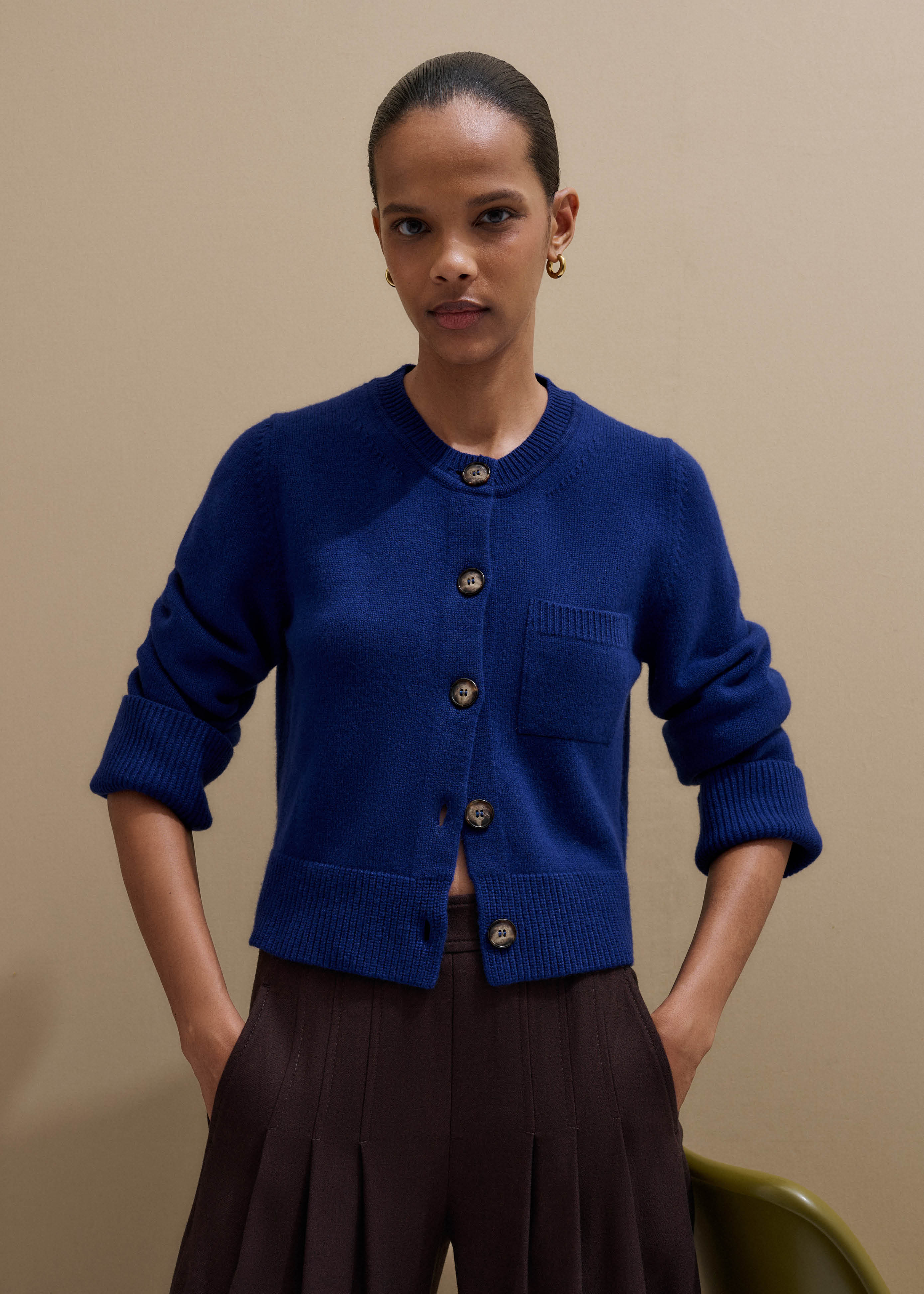 Women's Blue Button-Through Straight Cardigan | ME+EM