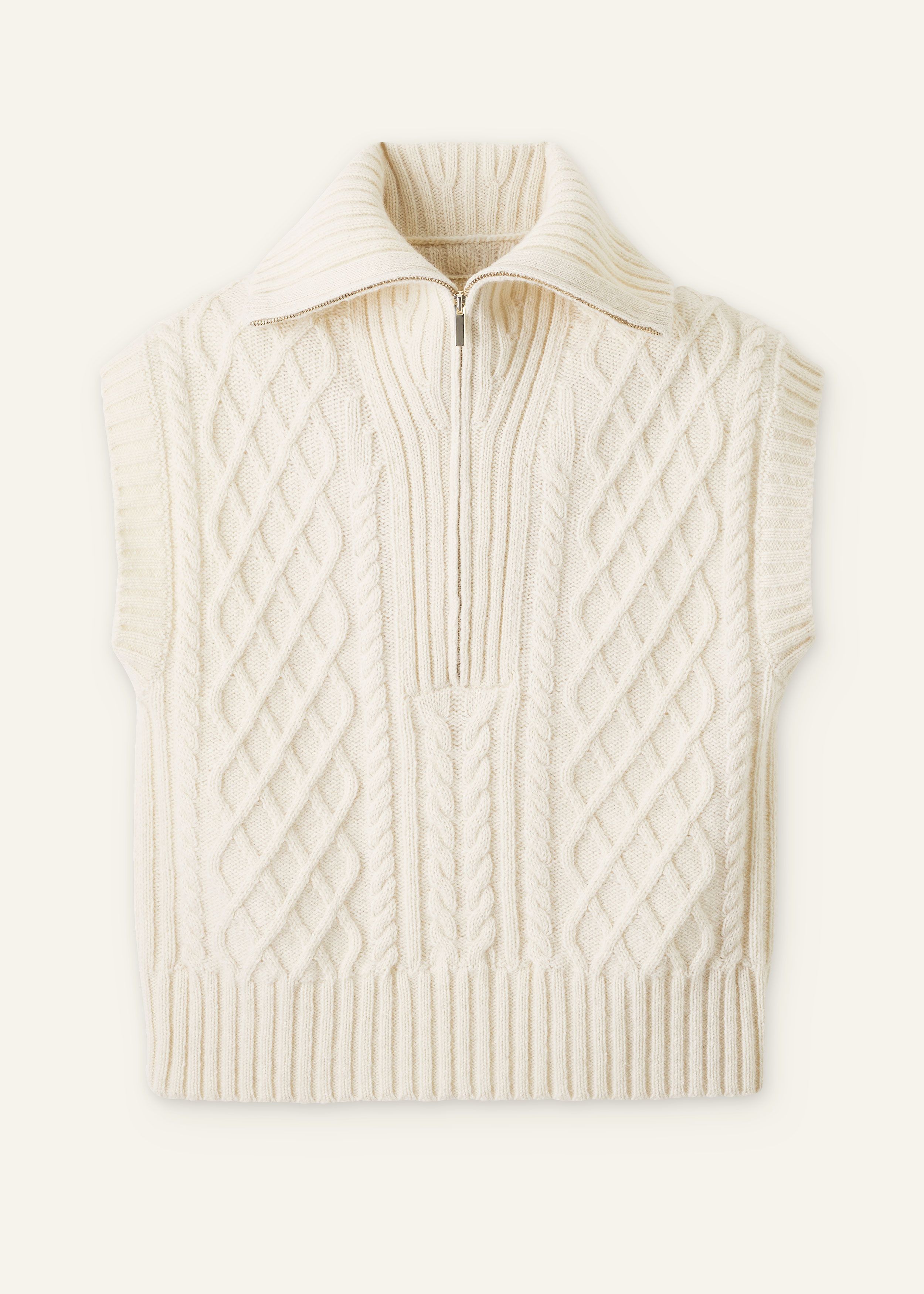 Women's Cream Recycled Wool Alpaca Cable Half Zip Sweater