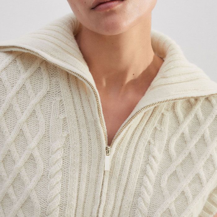 Women's Cream Recycled Wool Alpaca Cable Half Zip Sweater Vest | ME+EM