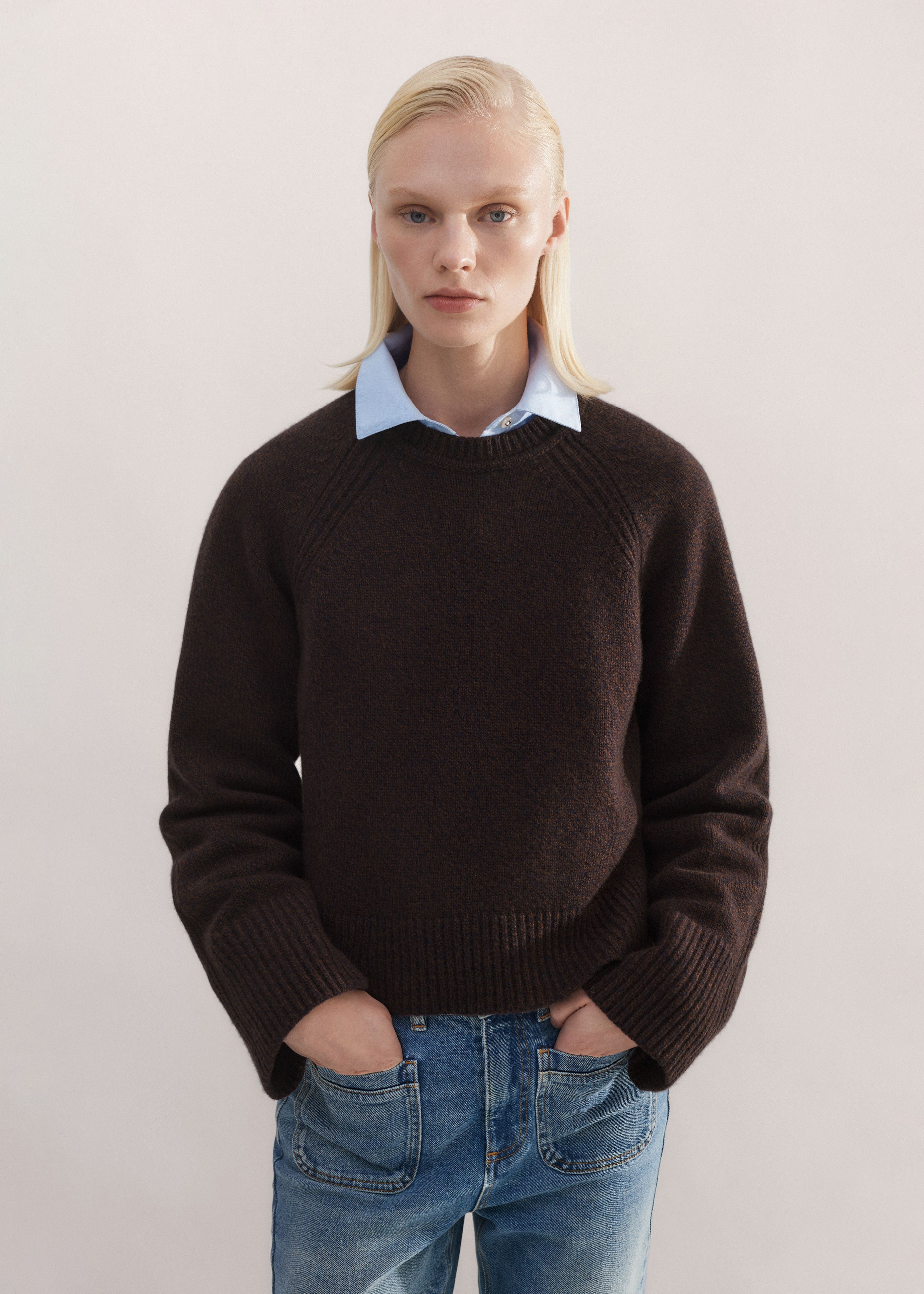 Women's Navy Merino Cashmere Mouliné Sweater + Snood | ME+EM