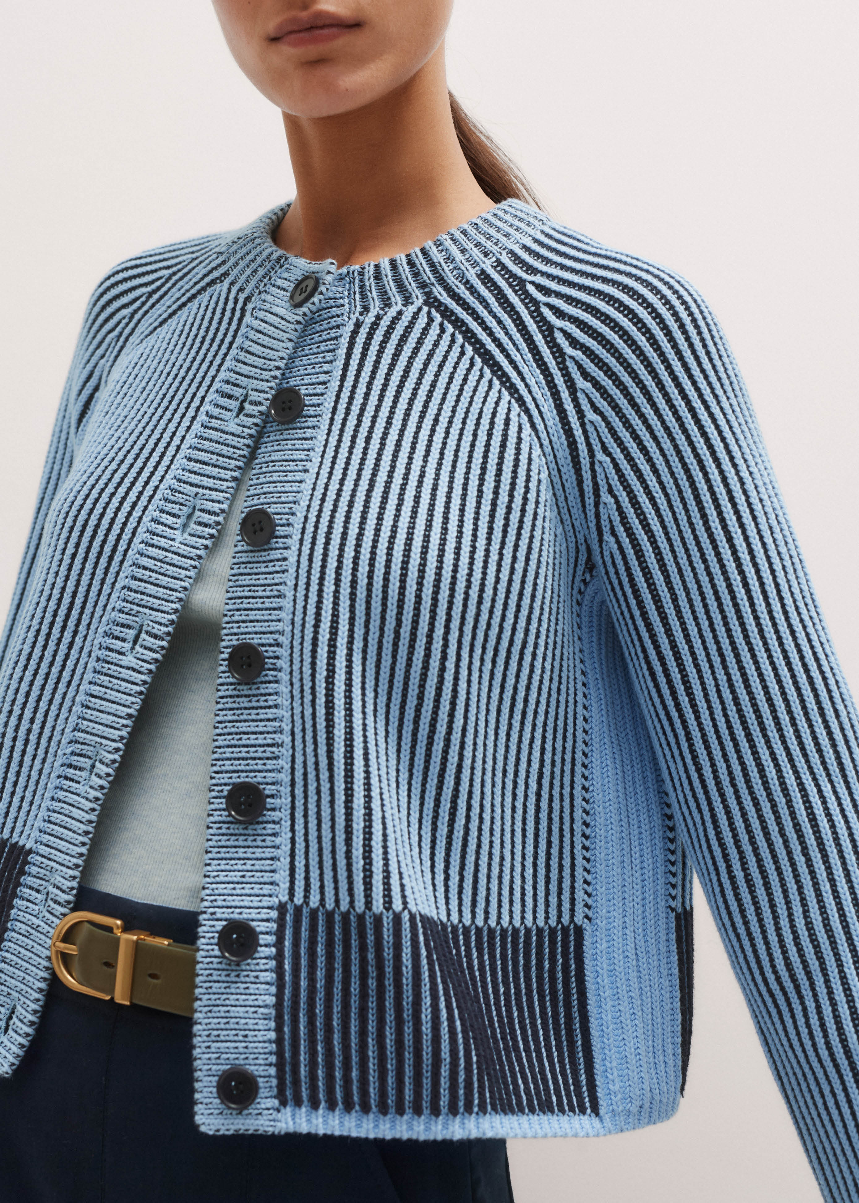Women's Cream Bouclé Stripe Short Sleeve Cardigan | ME+EM