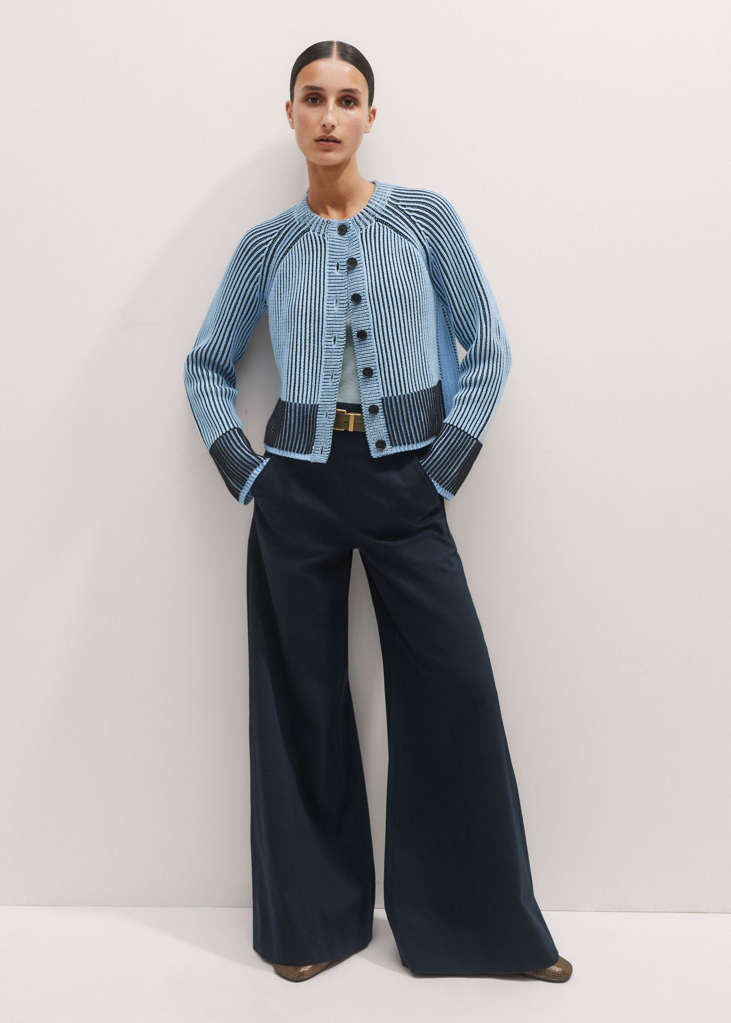 Women's Blue Soft Touch Rib Cardigan | ME+EM